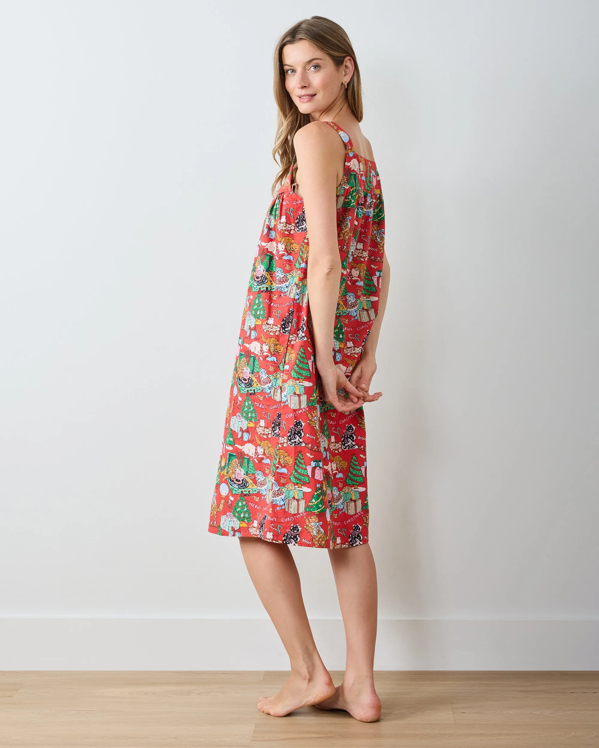 Meowy Christmas - Back to Bed Nightgown - Red Bow sold by Printfresh product image thumbnail 4