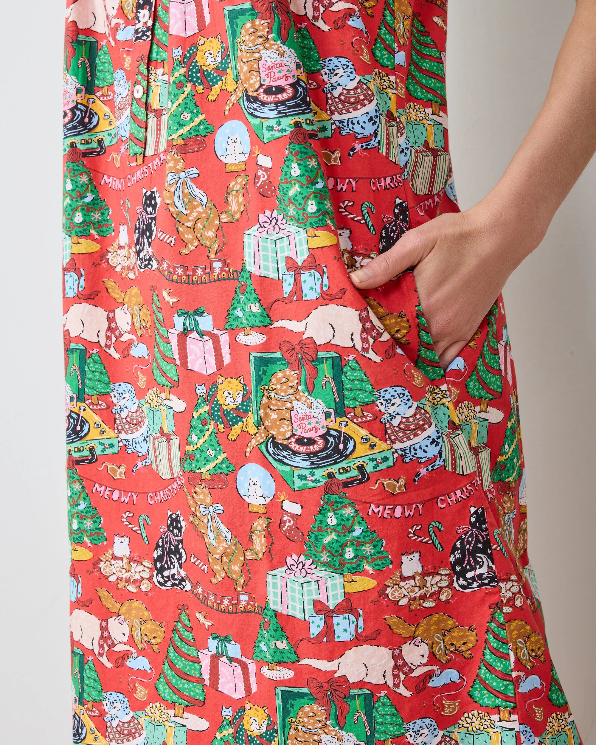 Meowy Christmas - Back to Bed Nightgown - Red Bow sold by Printfresh product image thumbnail 3