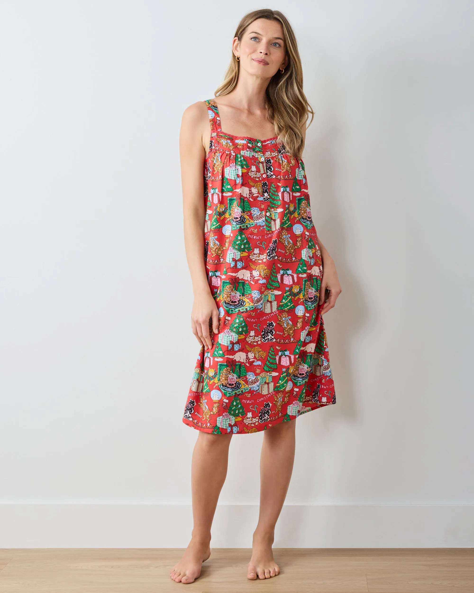 Meowy Christmas - Back to Bed Nightgown - Red Bow sold by Printfresh product image thumbnail 2