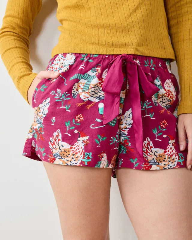 Holiday Hens - Lightweight Flannel Astrid Short - Burgundy sold by Printfresh