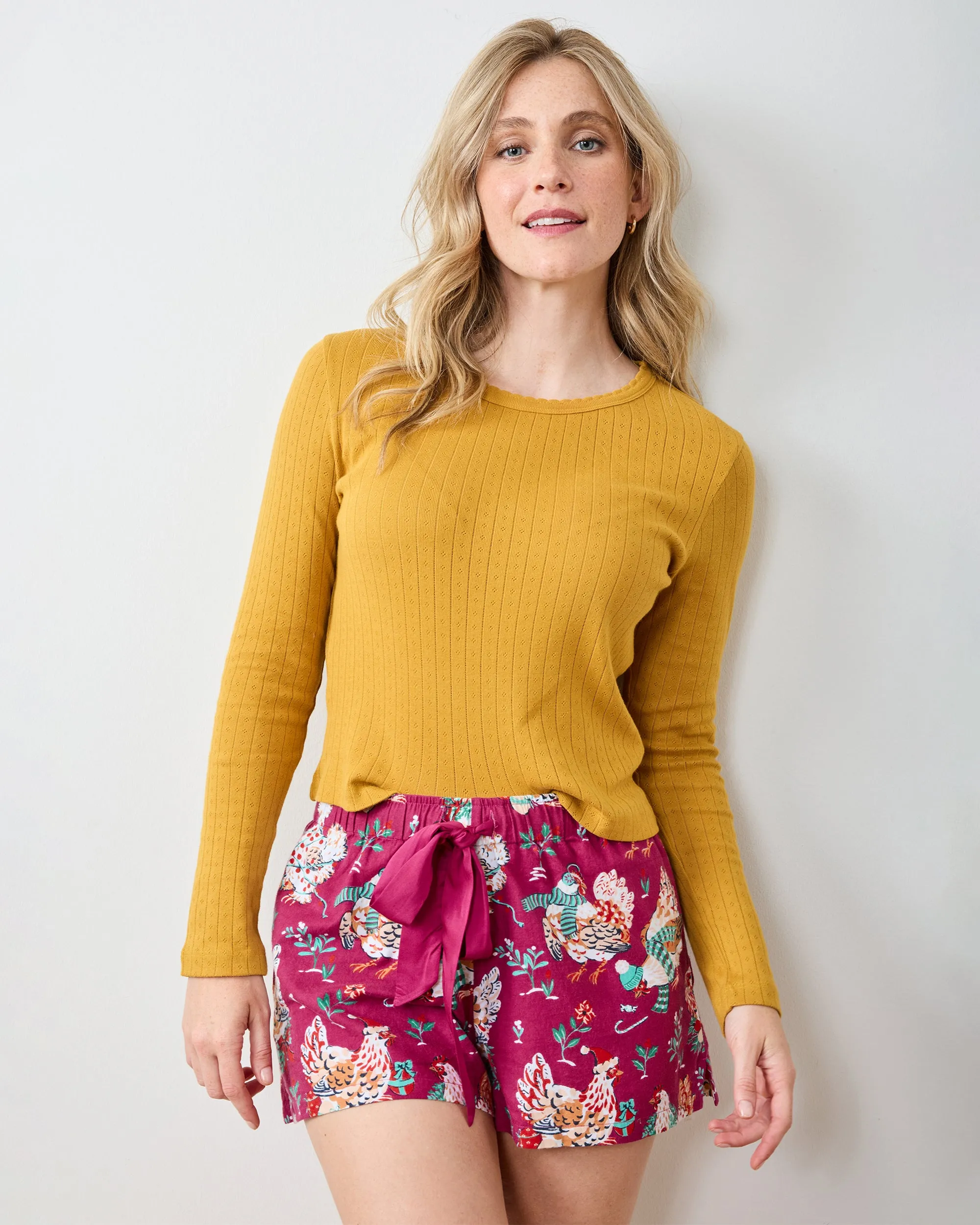 Holiday Hens - Lightweight Flannel Astrid Short - Burgundy sold by Printfresh product image thumbnail 5