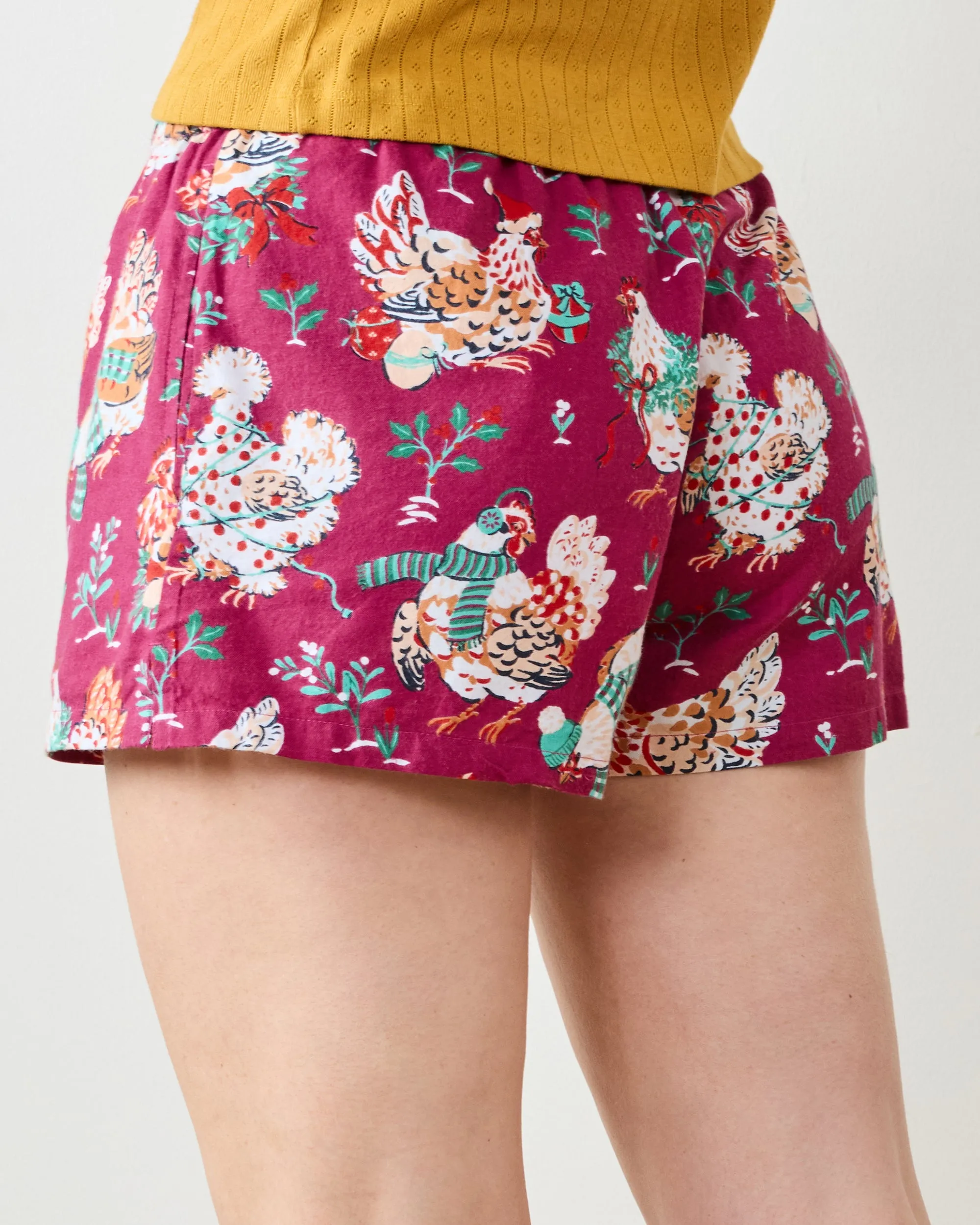 Holiday Hens - Lightweight Flannel Astrid Short - Burgundy sold by Printfresh product image thumbnail 3
