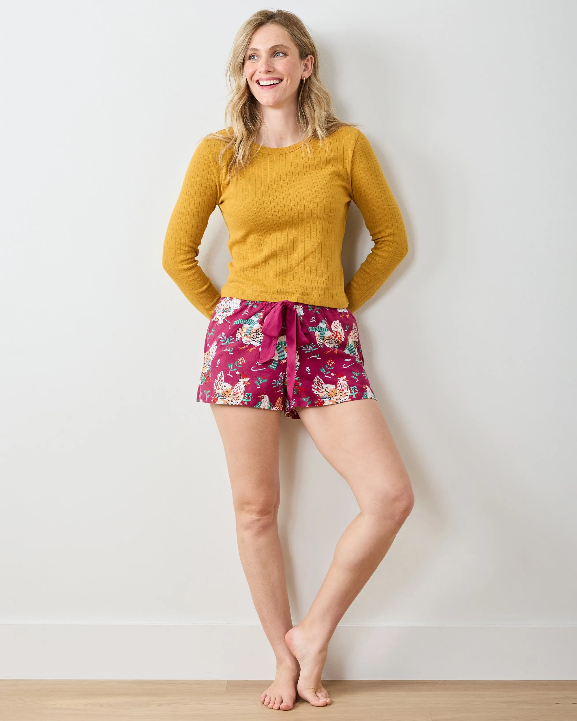 Holiday Hens - Lightweight Flannel Astrid Short - Burgundy sold by Printfresh product image thumbnail 4