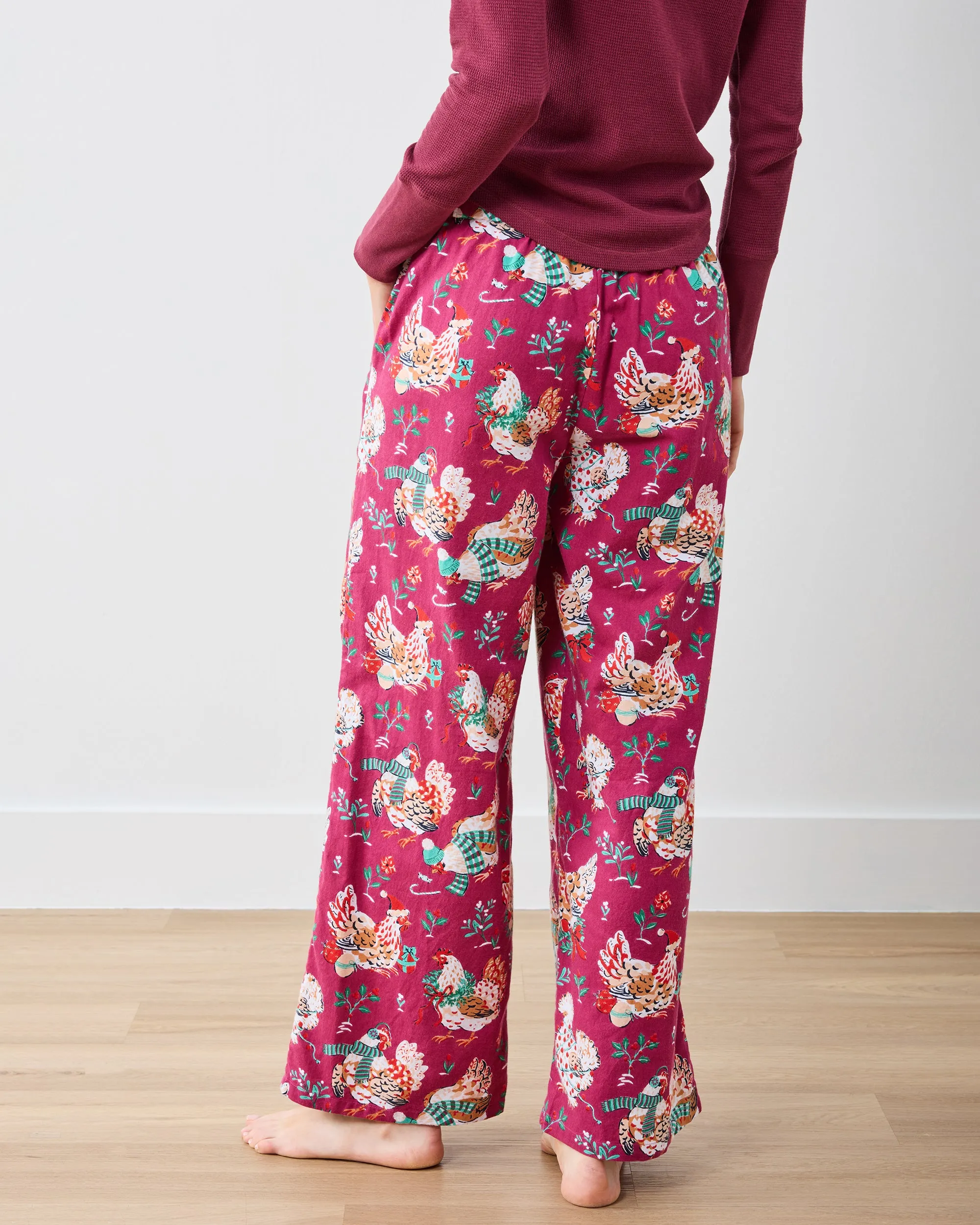 Holiday Hens - Lightweight Flannel Wide Leg PJ Pants - Burgundy sold by Printfresh product image thumbnail 4
