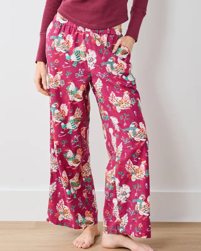 Holiday Hens - Lightweight Flannel Wide Leg PJ Pants - Burgundy sold by Printfresh