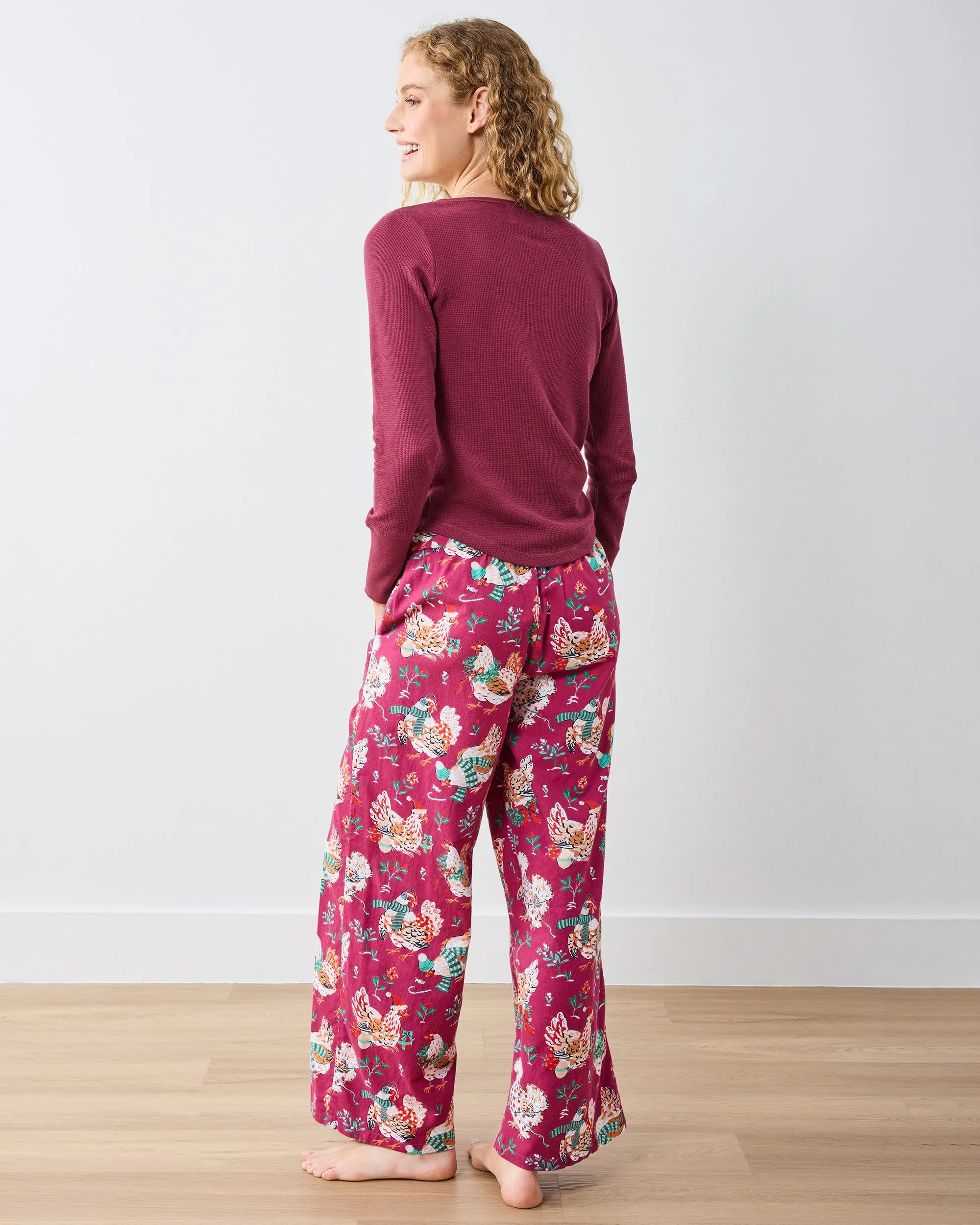 Holiday Hens - Lightweight Flannel Wide Leg PJ Pants - Burgundy sold by Printfresh product image thumbnail 5