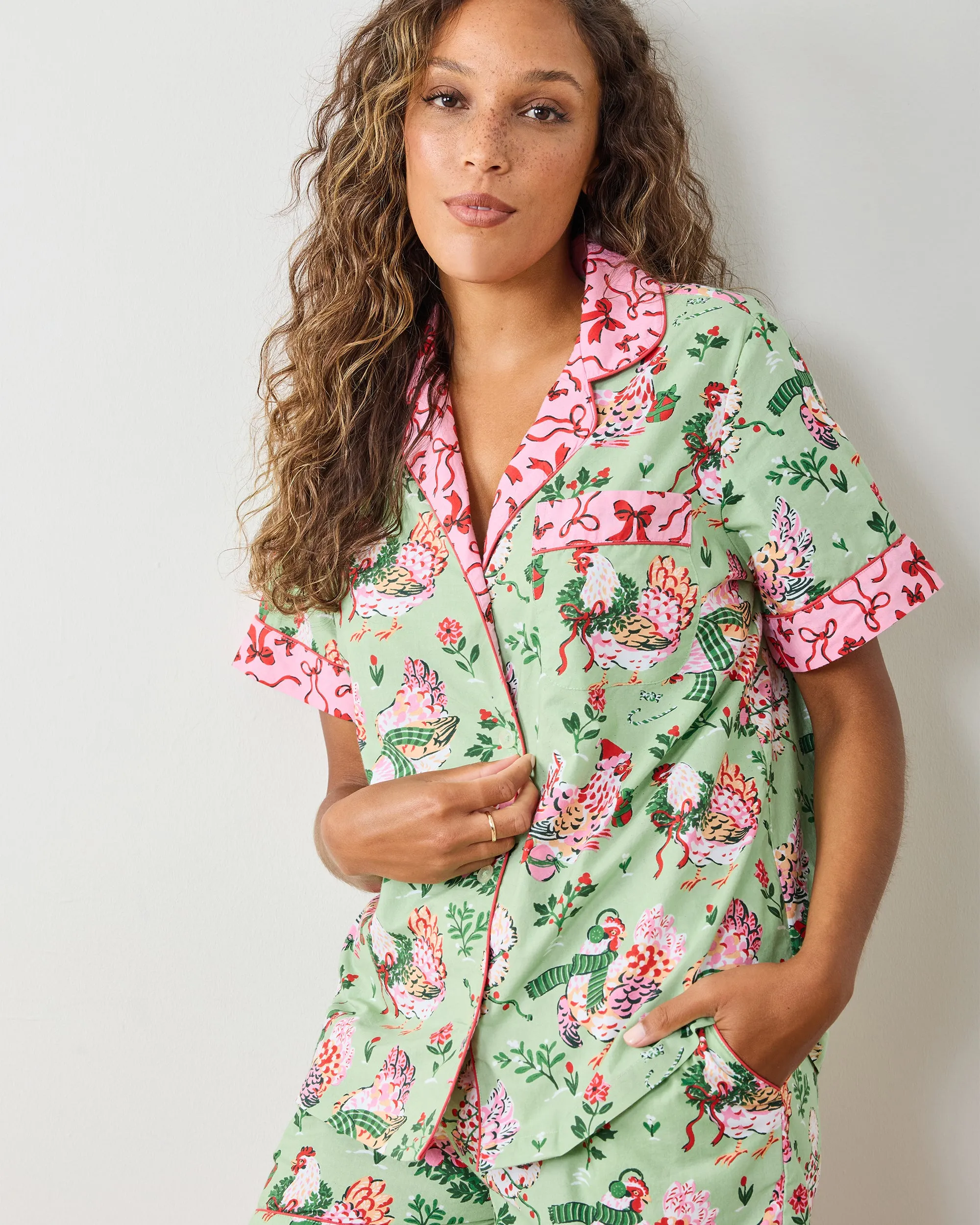 Holiday Hens - Short PJ Set - Sage sold by Printfresh