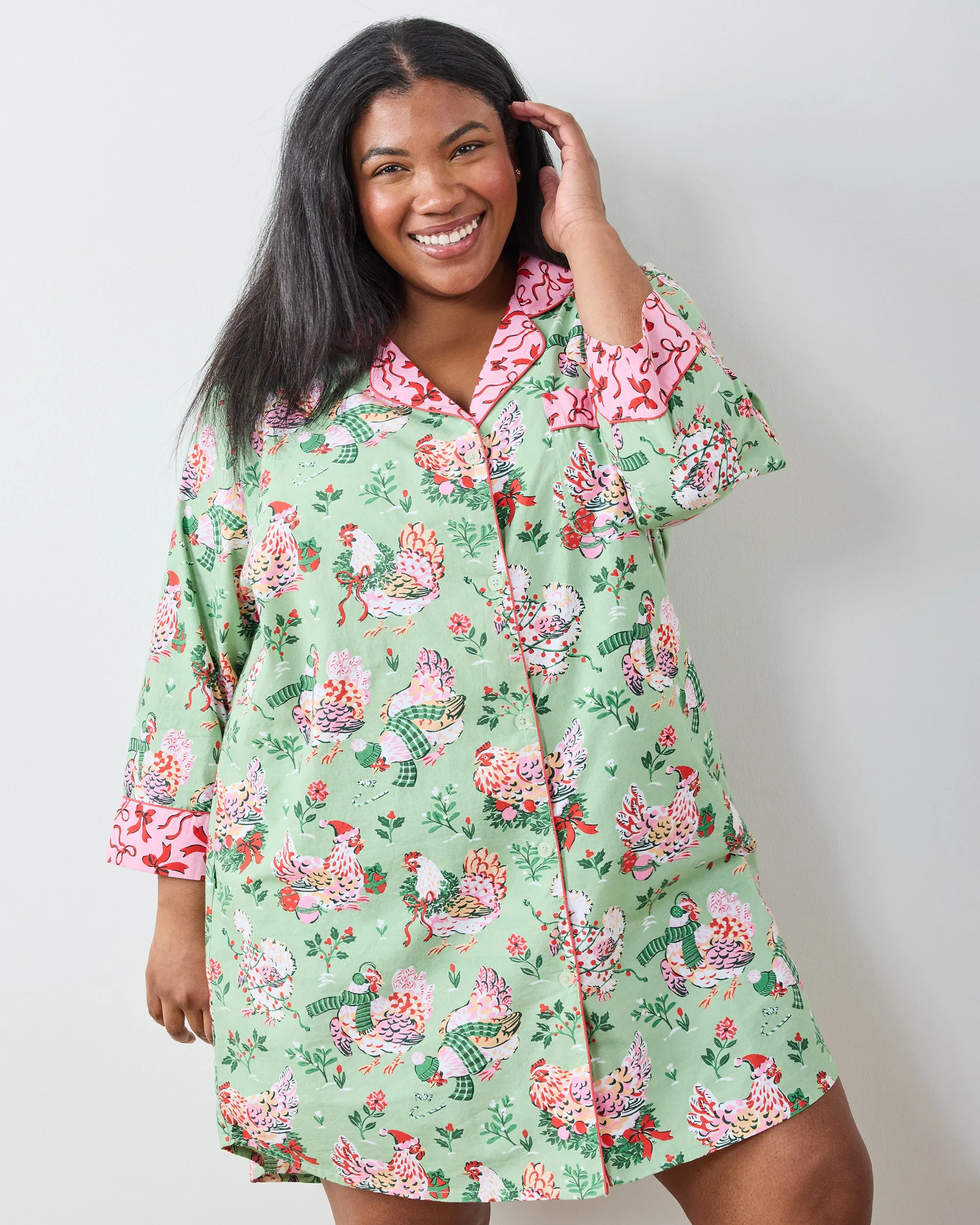 Holiday Hens - Sleep Shirt - Sage sold by Printfresh