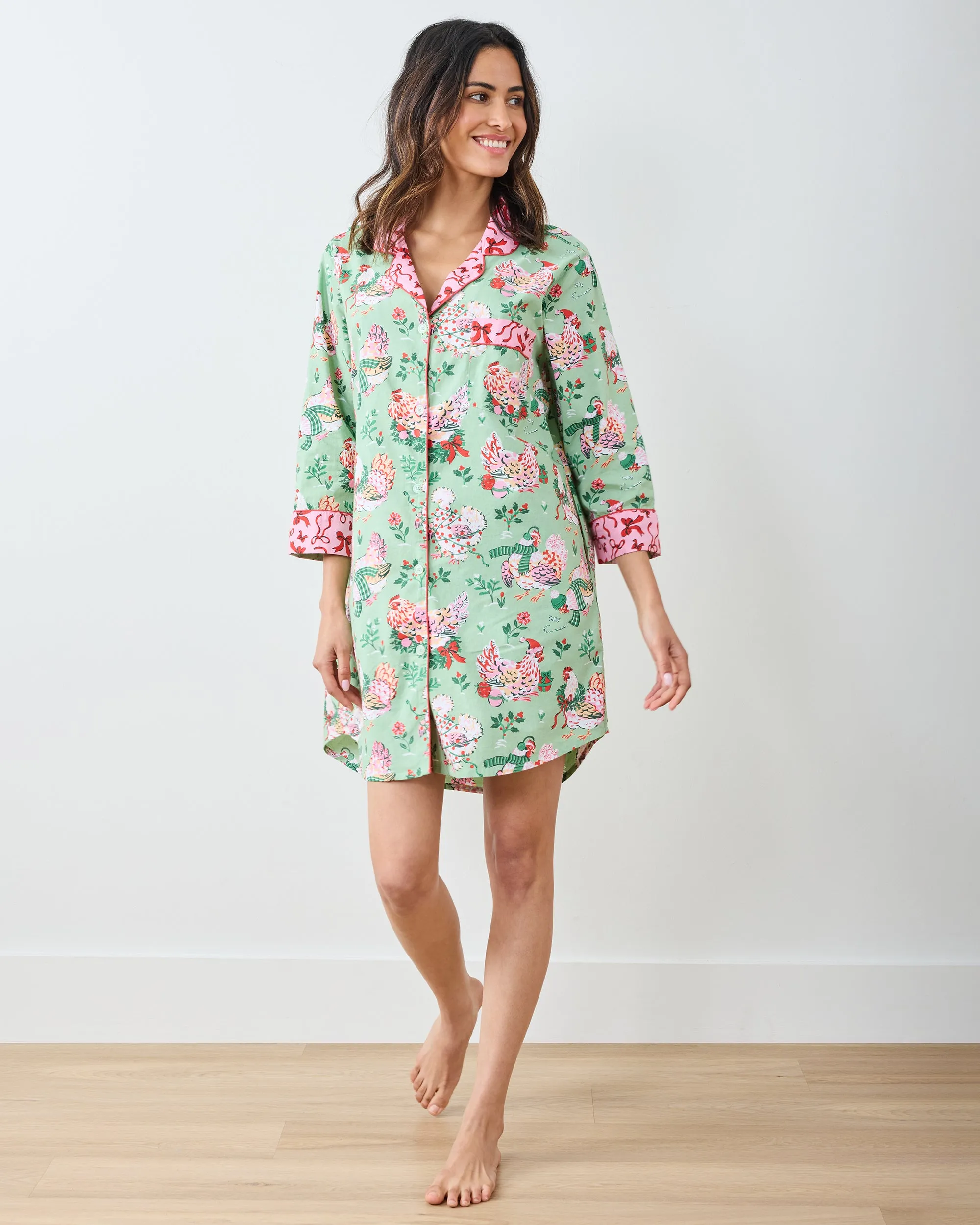 Holiday Hens - Sleep Shirt - Sage sold by Printfresh product image thumbnail 4