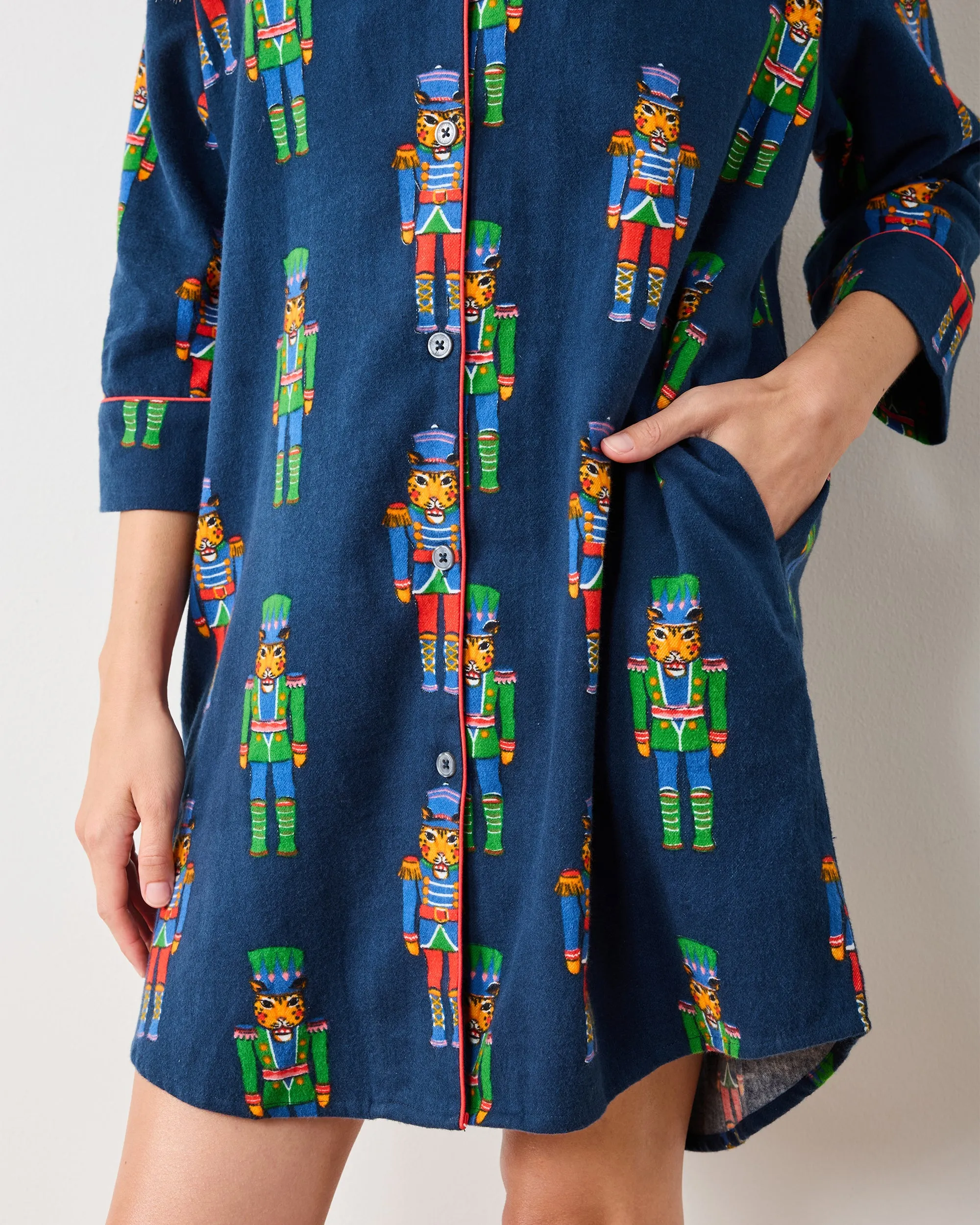 Leopard Nutcrackers - Midweight Flannel Sleep Shirt - Navy sold by Printfresh product image thumbnail 4