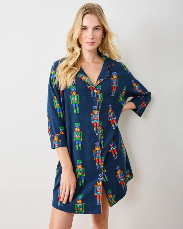 Leopard Nutcrackers - Midweight Flannel Sleep Shirt - Navy made by Printfresh