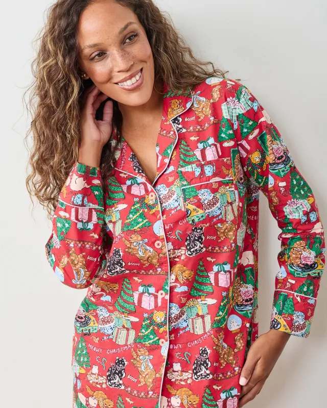 Meowy Christmas - Long PJ Set - Red Bow sold by Printfresh