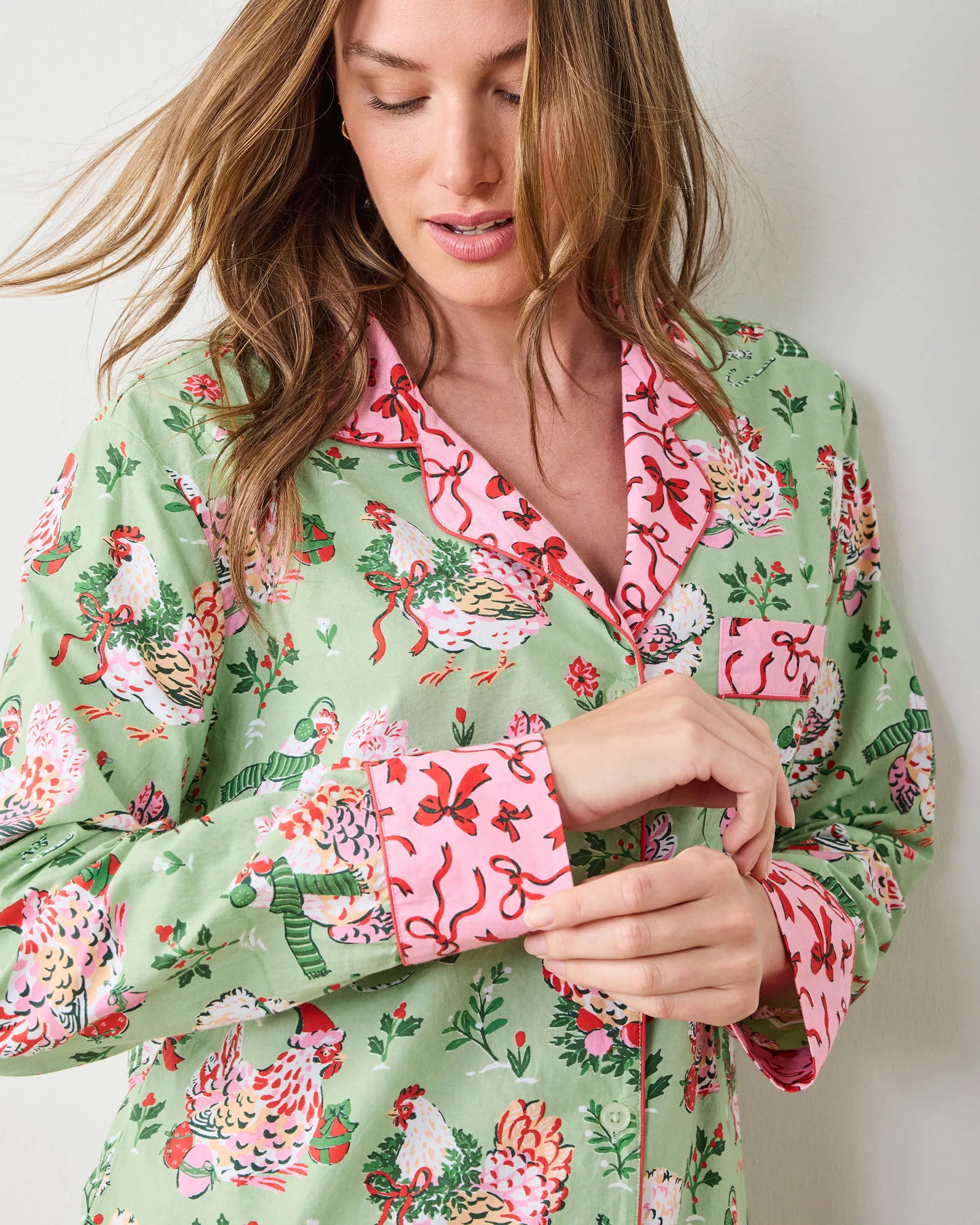 Holiday Hens - Long PJ Set - Sage sold by Printfresh product image thumbnail 5