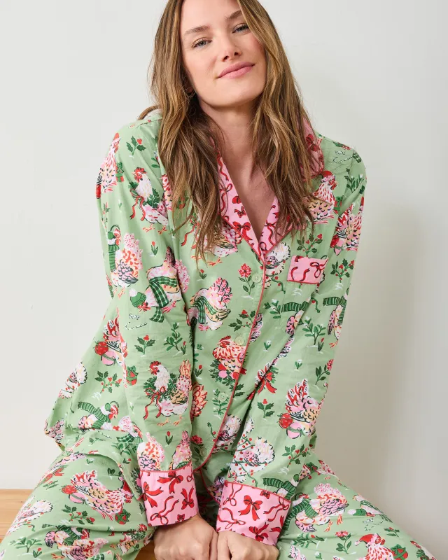 Holiday Hens - Long PJ Set - Sage sold by Printfresh