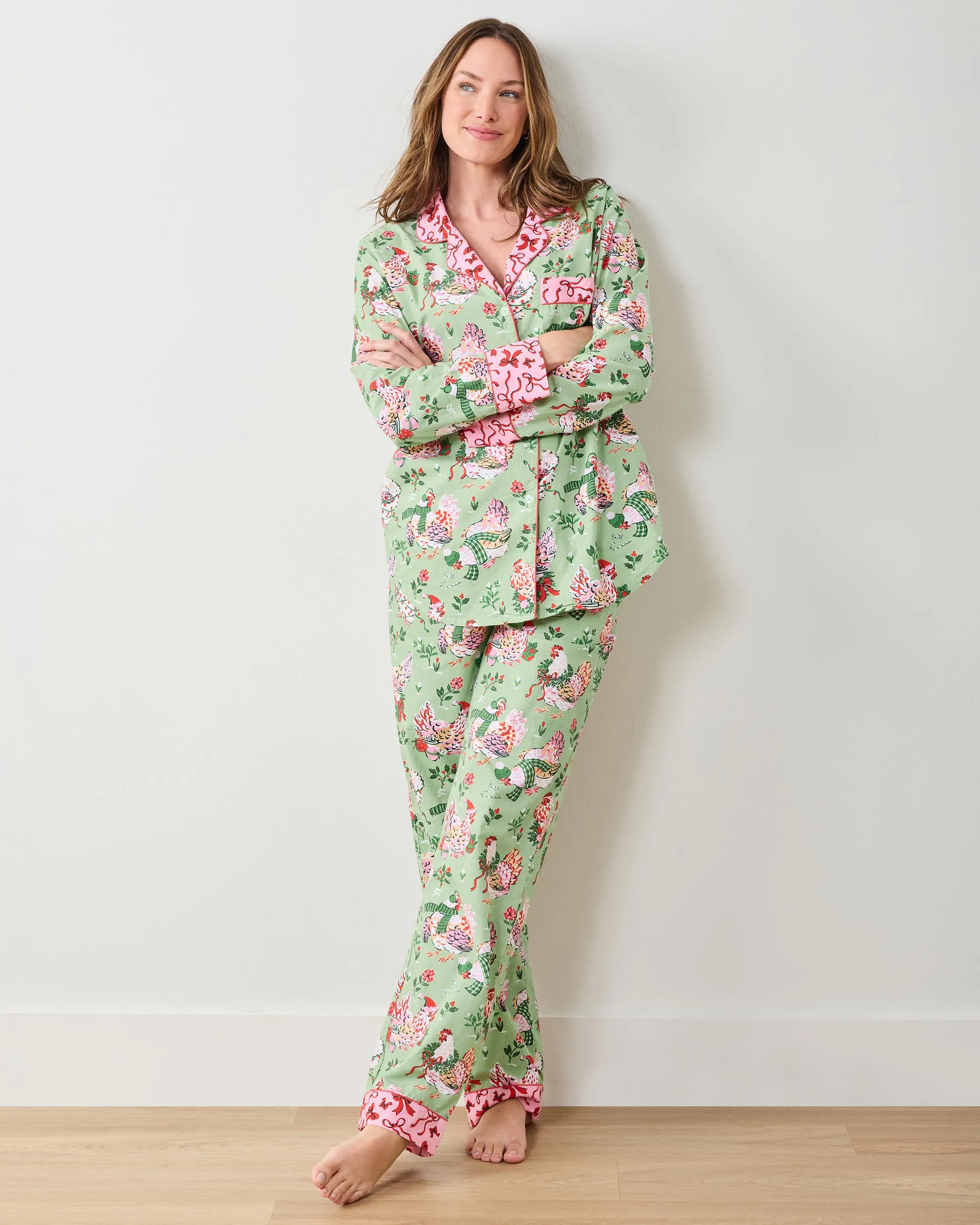 Holiday Hens - Tall Long PJ Set - Sage sold by Printfresh product image thumbnail 2
