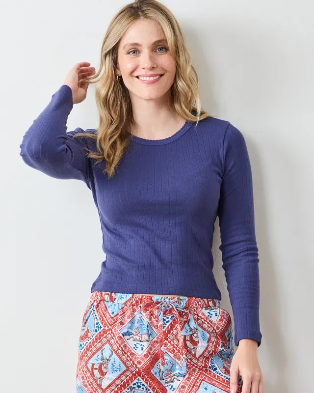 Navy Twilight - Pointelle Long Sleeve - Shirt sold by Printfresh