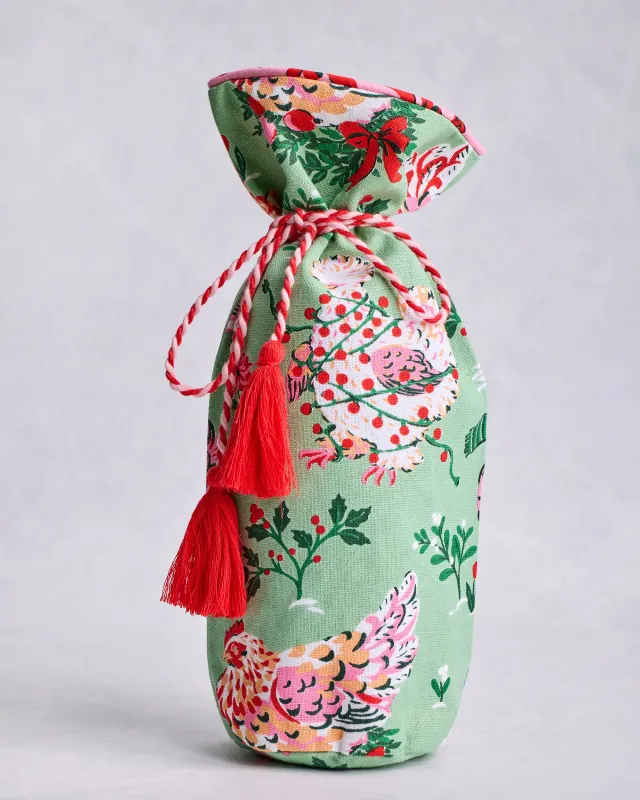 Holiday Hens - Wine Bag - Sage sold by Printfresh