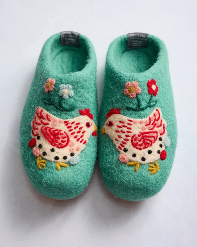 French Knot X PF - Holiday Hens Slipper - Sage sold by Printfresh