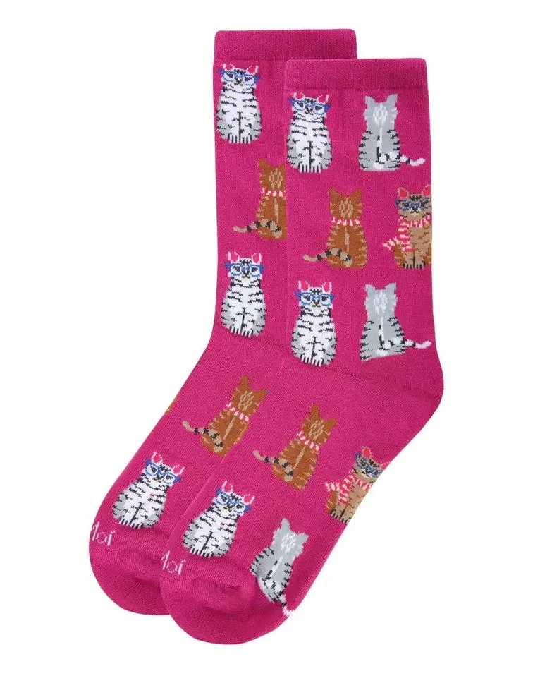 Fuchsia - Studious Cats Crew Socks sold by Printfresh