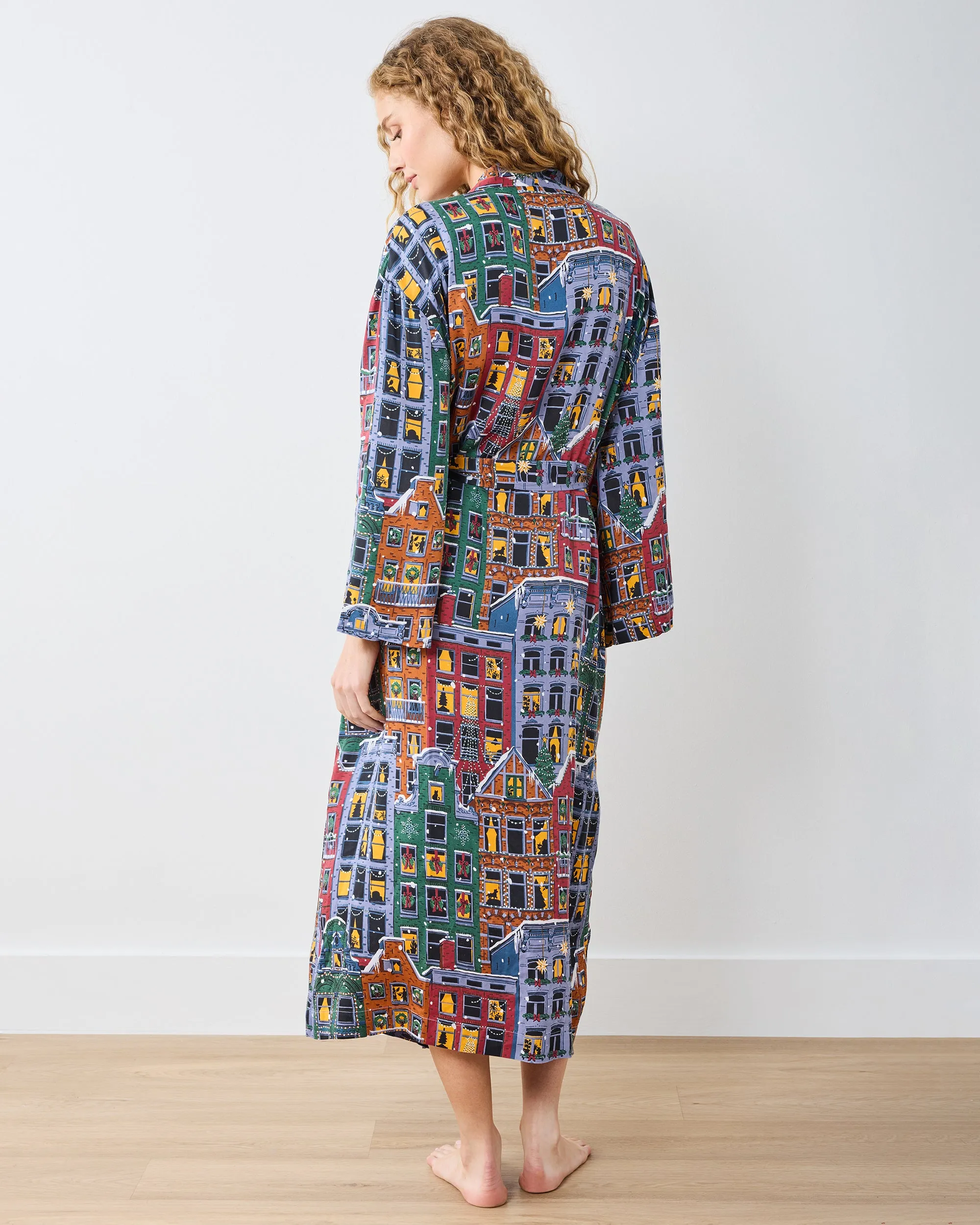 Manhattan Christmas - Eco Satin Joni Robe - Cozy Brownstone sold by Printfresh product image thumbnail 5