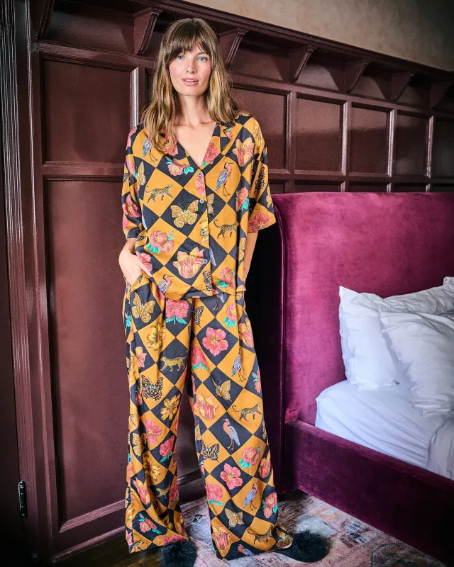 Botanical Checkerboard - Tall Eco Satin Wildest Dream Set - Caramel sold by Printfresh