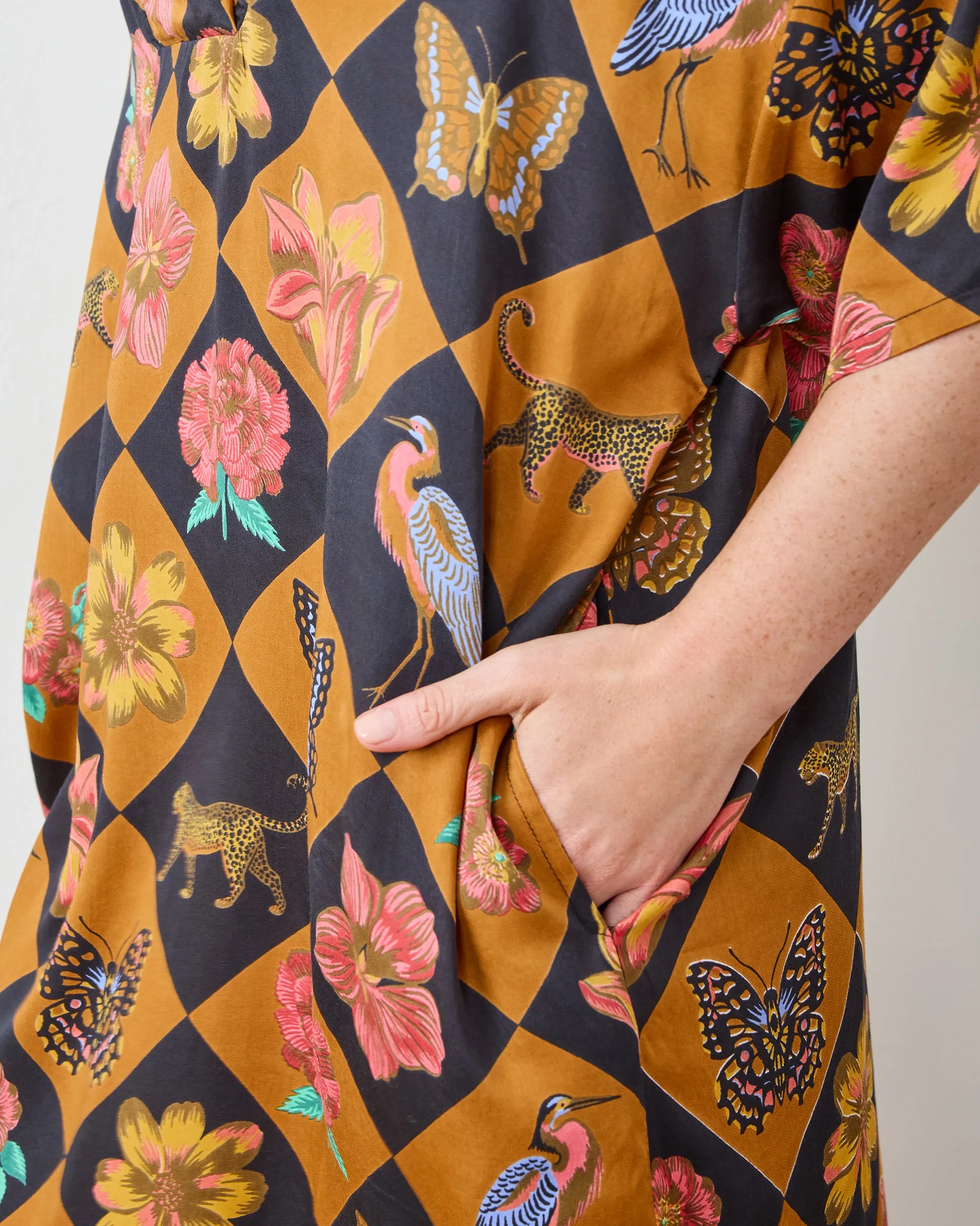 Botanical Checkerboard - Eco Satin Brigitte Nightgown Set - Caramel sold by Printfresh product image thumbnail 3