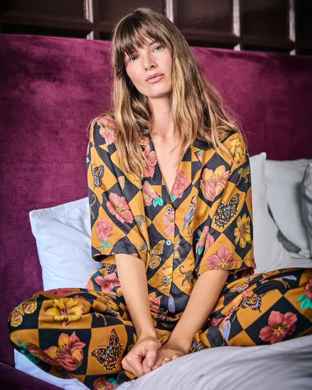 Botanical Checkerboard - Eco Satin Wildest Dreams Set - Caramel sold by Printfresh