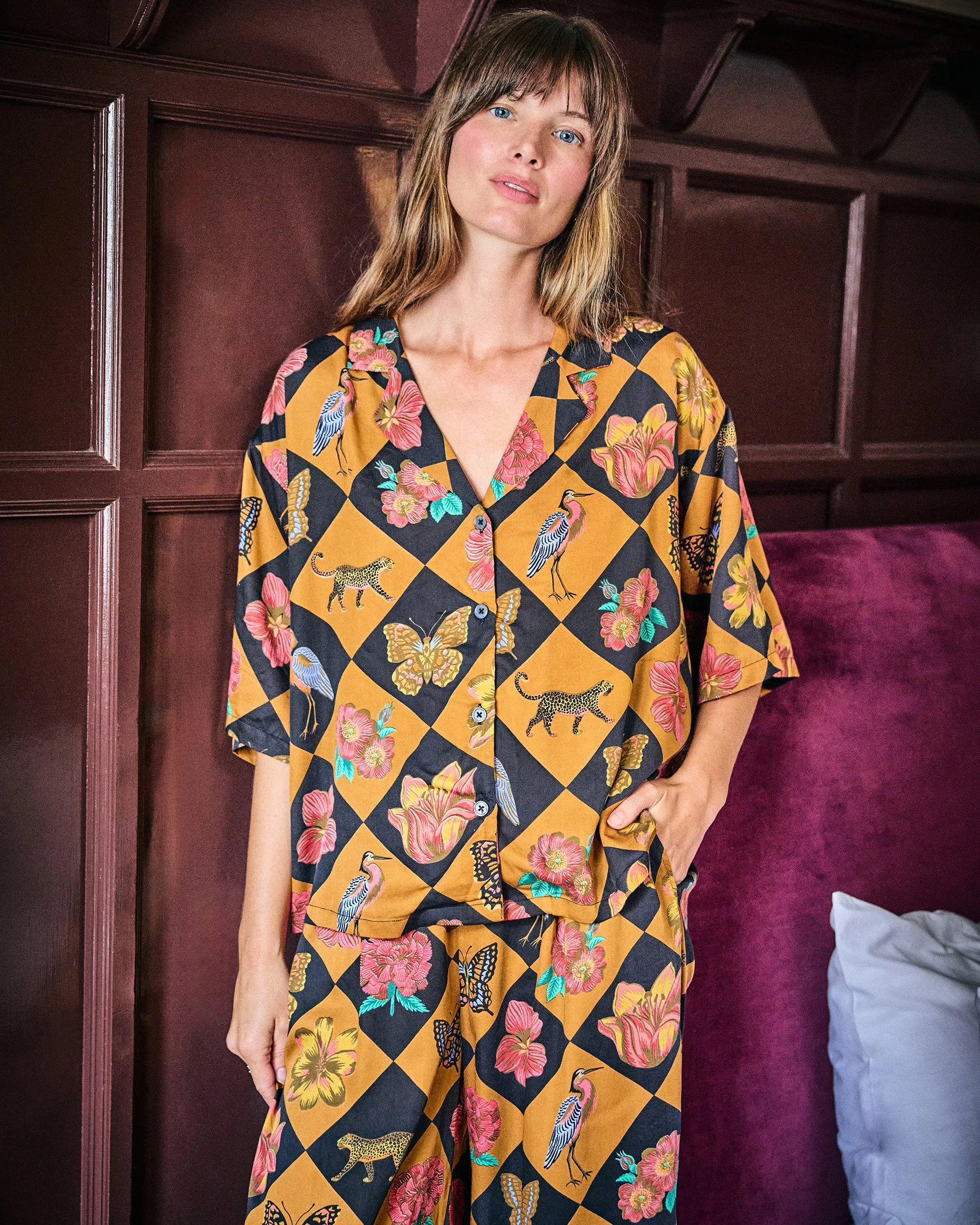 Botanical Checkerboard - Eco Satin Wildest Dreams Set - Caramel sold by Printfresh product image thumbnail 5