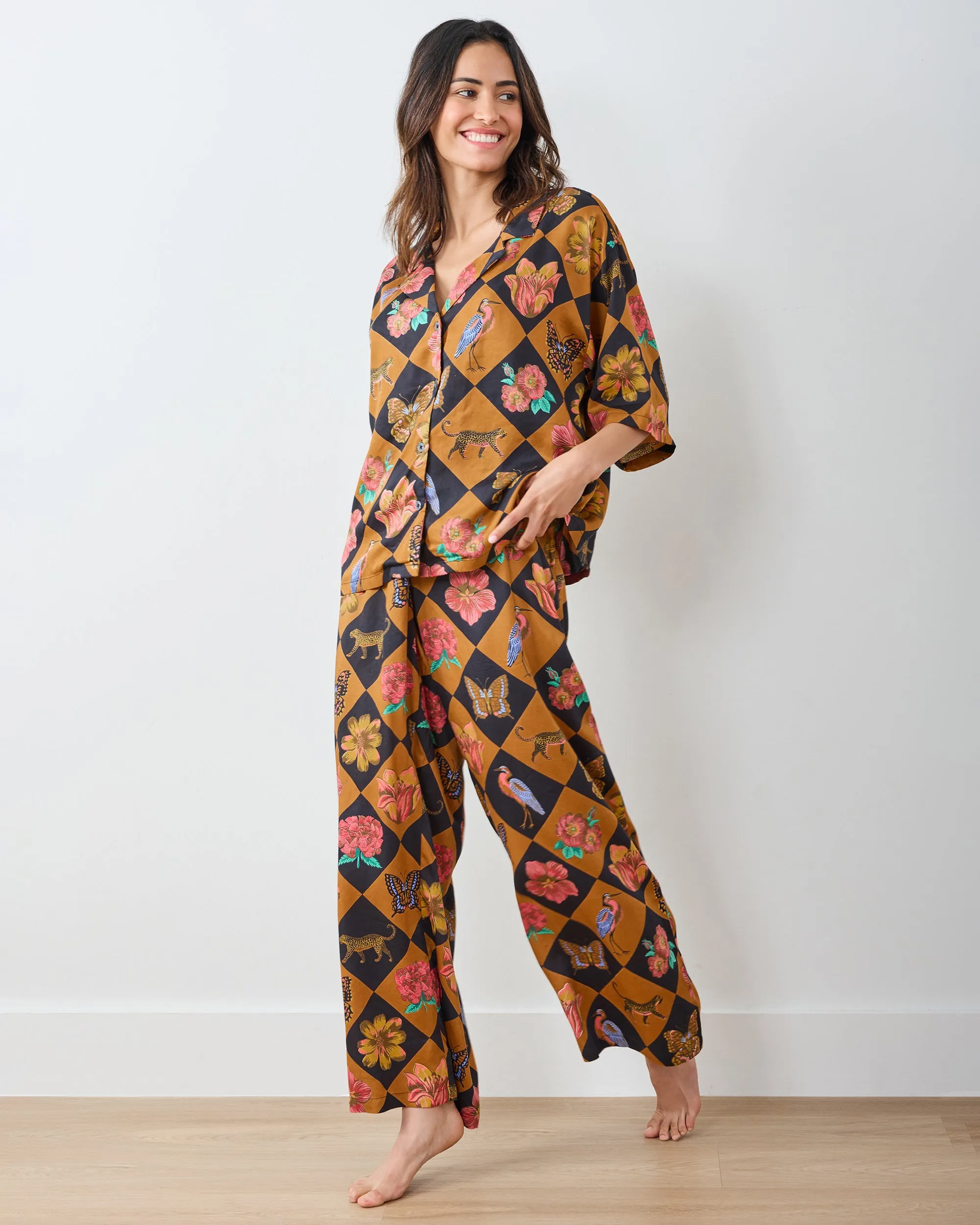 Botanical Checkerboard - Eco Satin Wildest Dreams Set - Caramel sold by Printfresh product image thumbnail 2