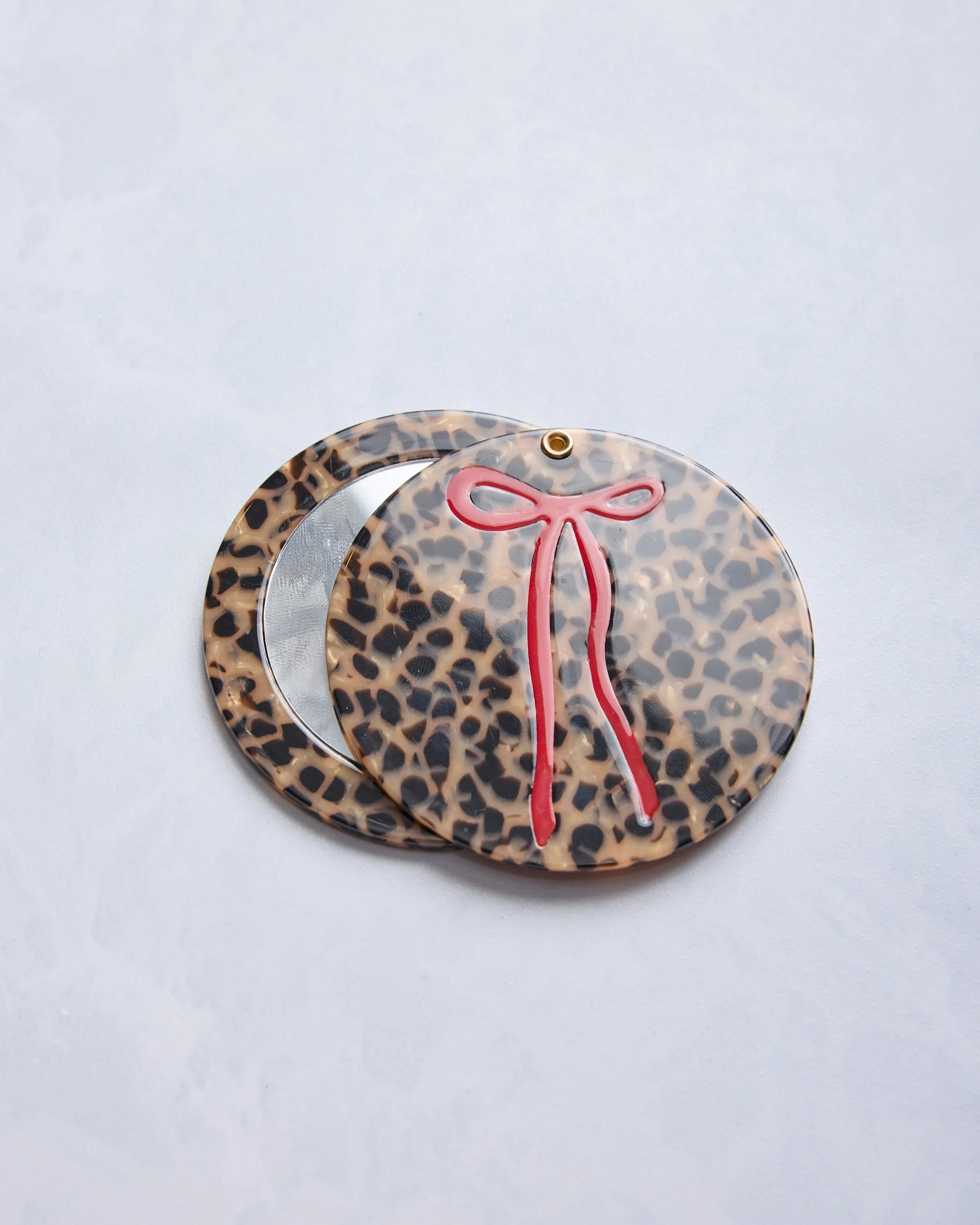 Leopard Combo - Hand Painted Leopard Bow Compact Mirror sold by Printfresh