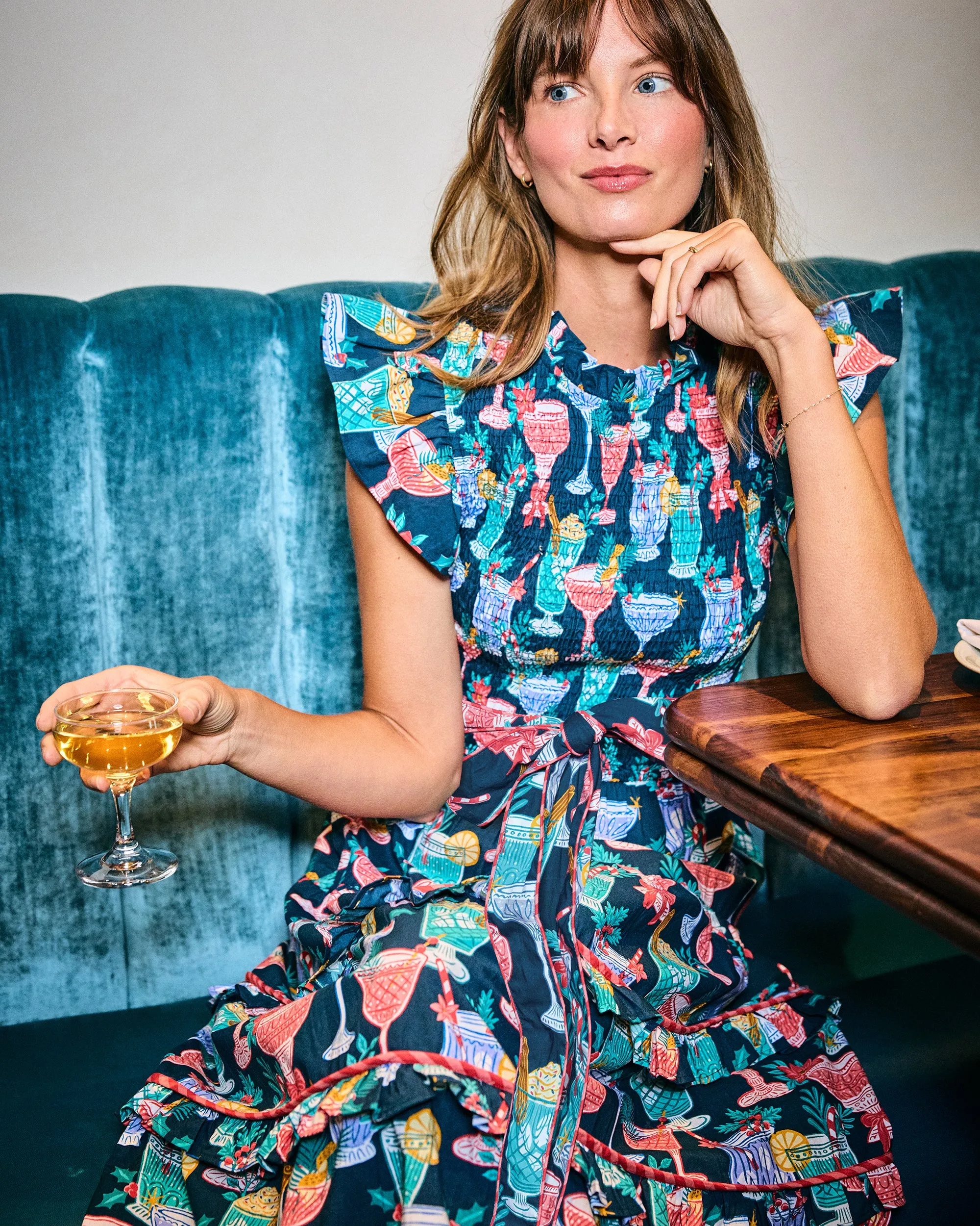 Christmas Cocktails - Ready to Ruffle Dress - Navy sold by Printfresh product image thumbnail 5