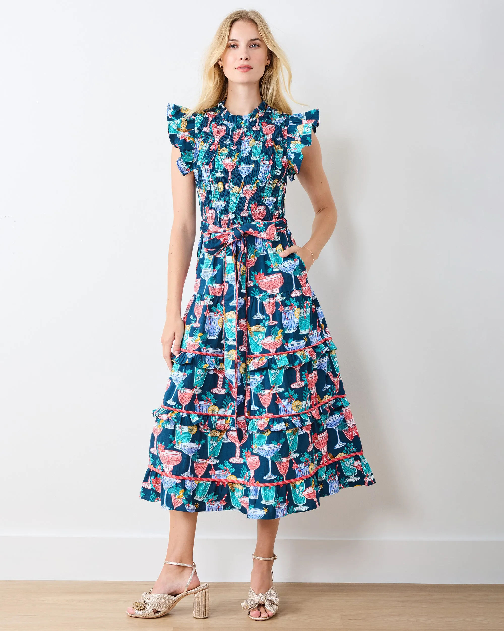 Christmas Cocktails - Ready to Ruffle Dress - Navy sold by Printfresh product image thumbnail 3