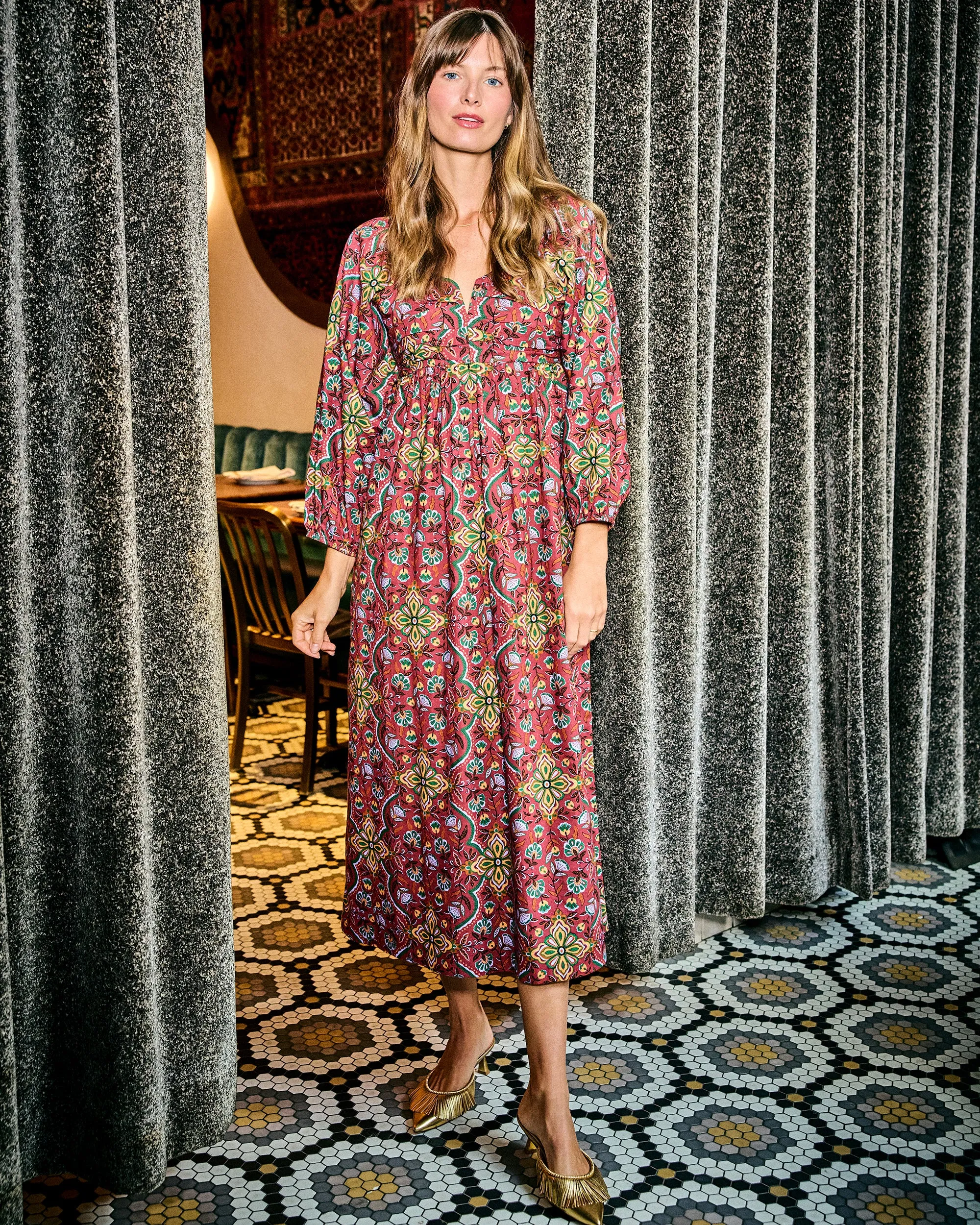 Festive Tapestry - Sloane Dress - Burgundy sold by Printfresh product image thumbnail 2