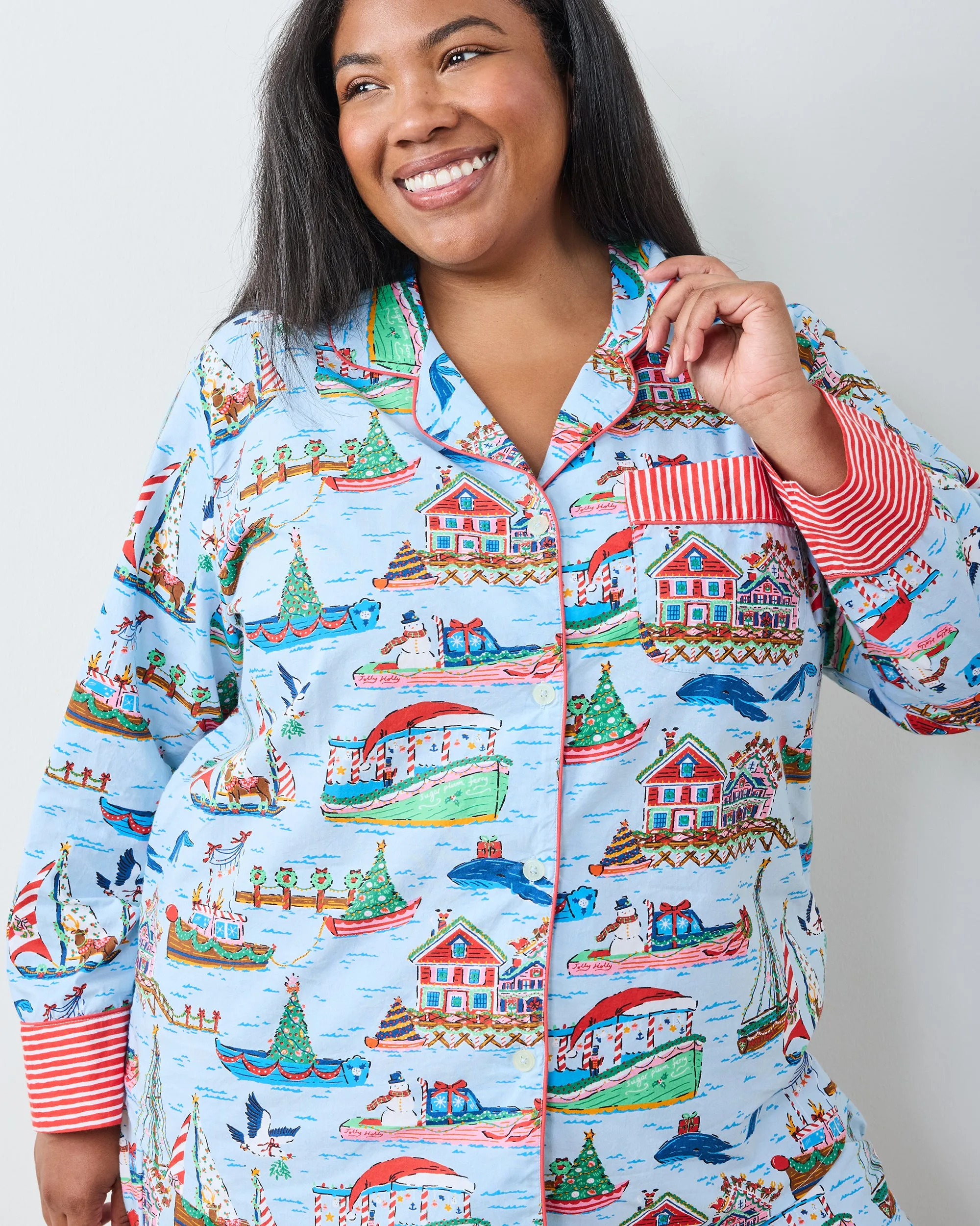 Sugar Plum Ferry - Petite Long PJ Set - Blue Sailboat sold by Printfresh product image thumbnail 3