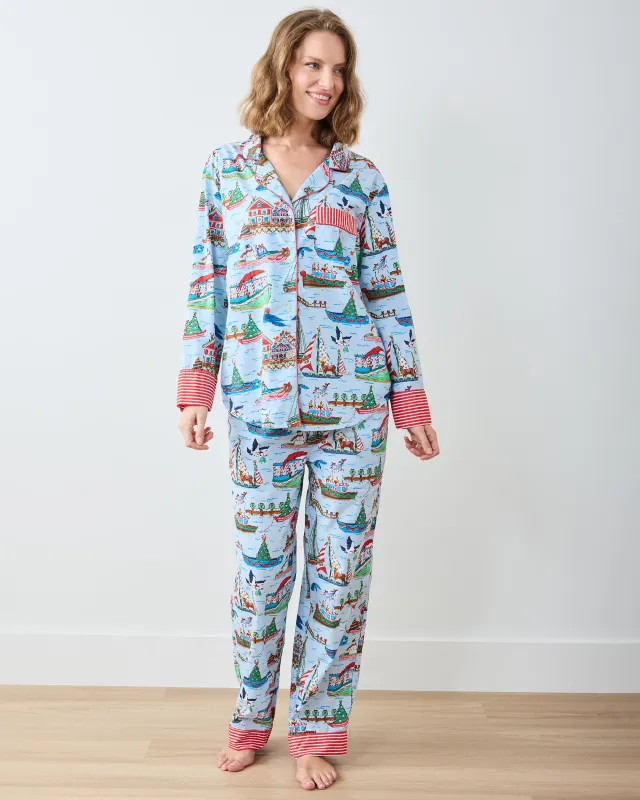 Sugar Plum Ferry - Petite Long PJ Set - Blue Sailboat sold by Printfresh