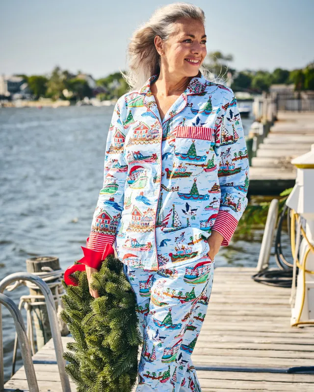 Sugar Plum Ferry - Long PJ Set - Blue Sailboat sold by Printfresh