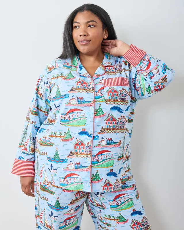 Sugar Plum Ferry - Tall Long PJ Set - Blue Sailboat sold by Printfresh