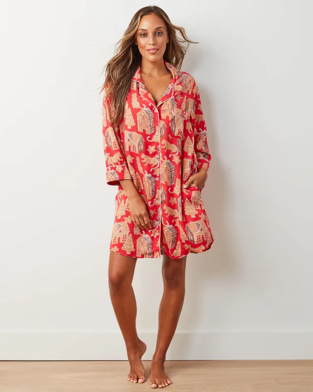 Gingerbread Party - Eco Satin Sleep Shirt - Ruby sold by Printfresh