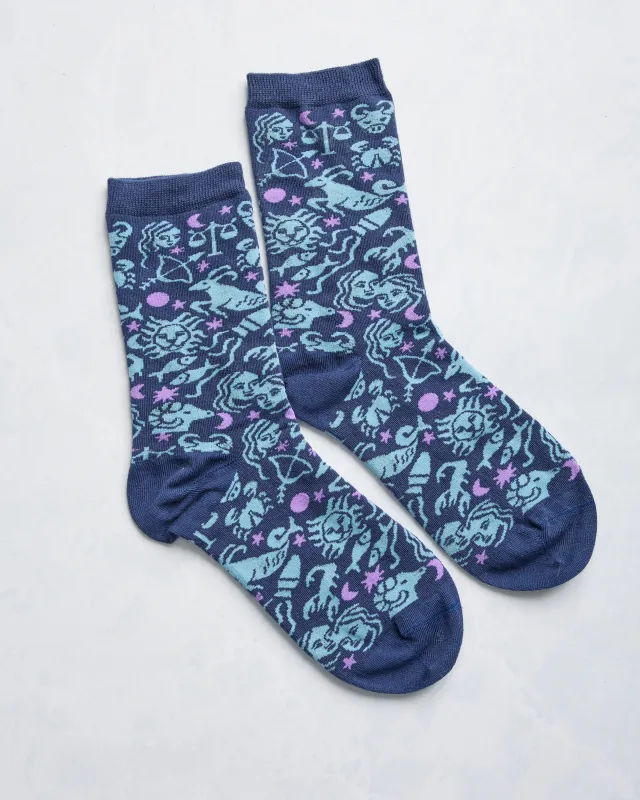 Blue - Zodiac Crew Socks sold by Printfresh