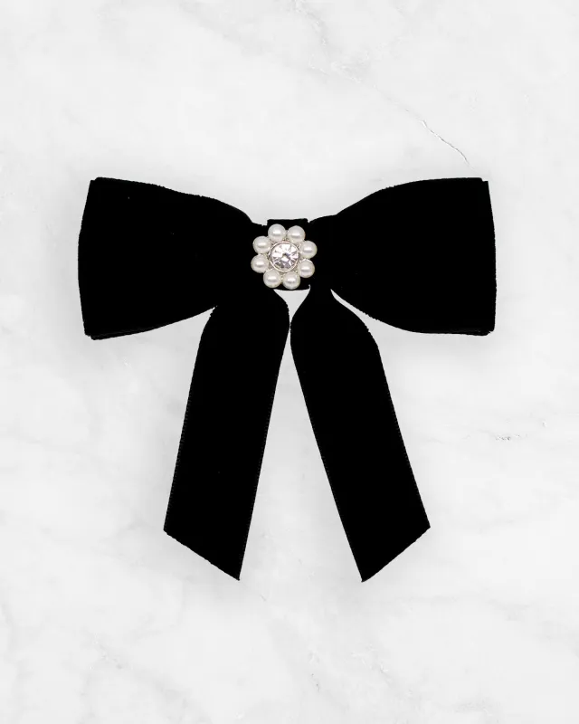 Noir - Emi Jay Mini Iconic Velvet Bow Barrette - Emi Jay sold by Printfresh