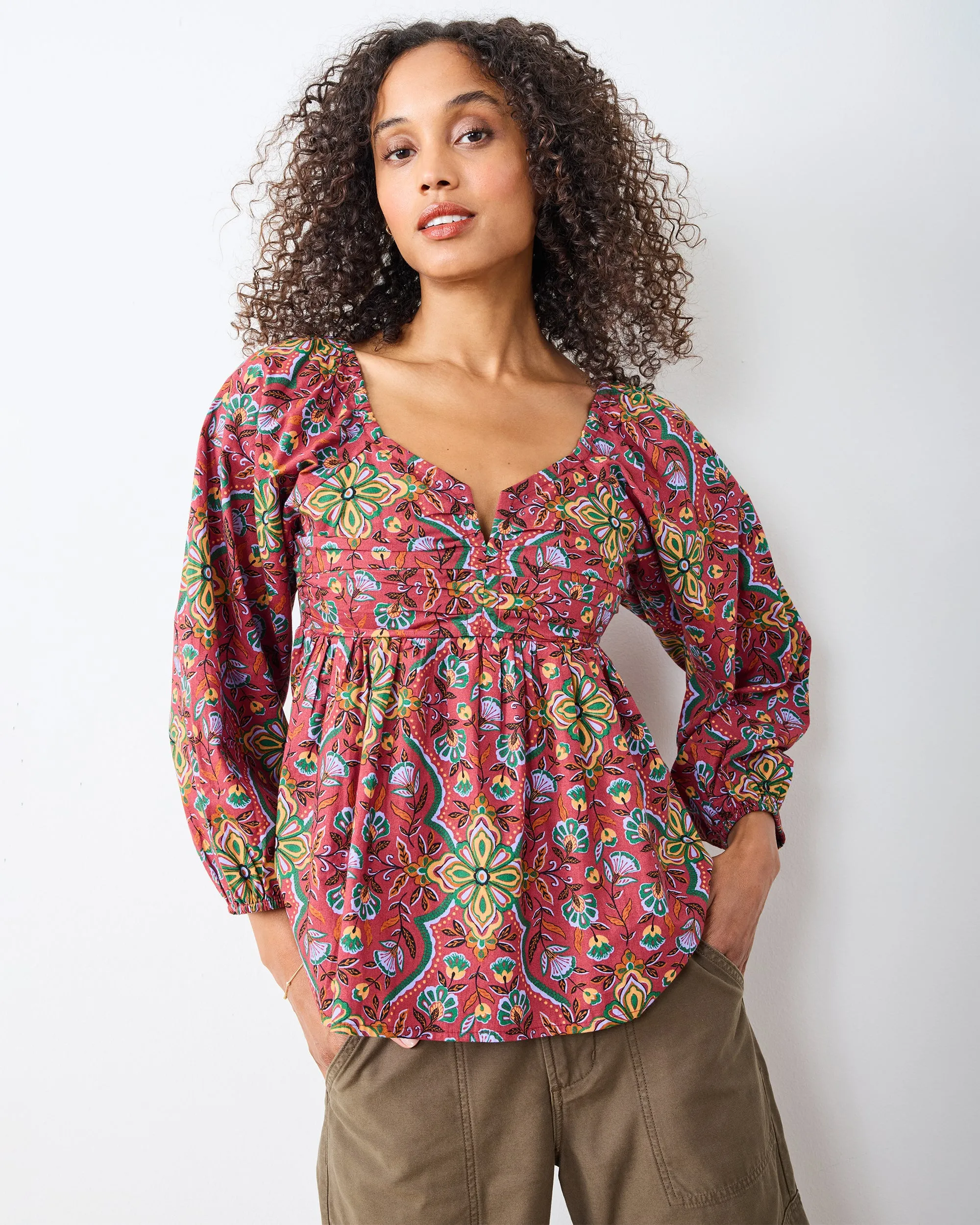 Festive Tapestry - Sloane Blouse - Burgundy sold by Printfresh