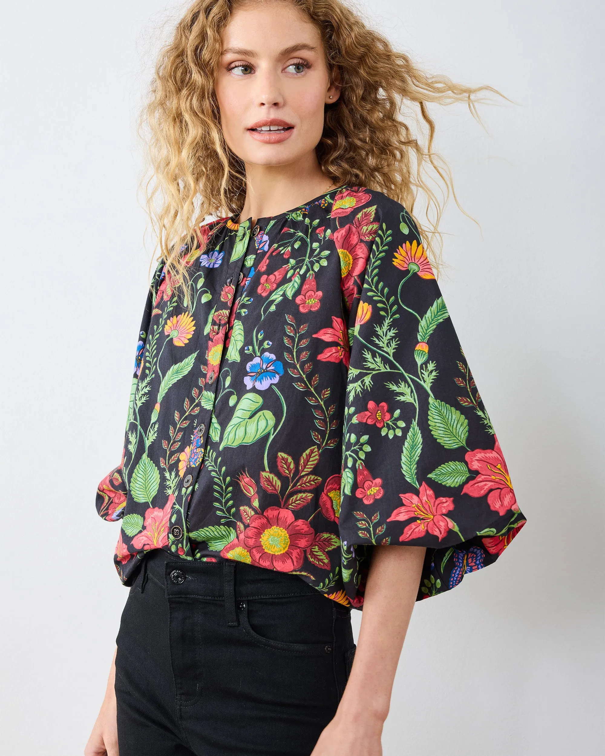 Moonlit Botanical - Blair Blouse - Ink sold by Printfresh