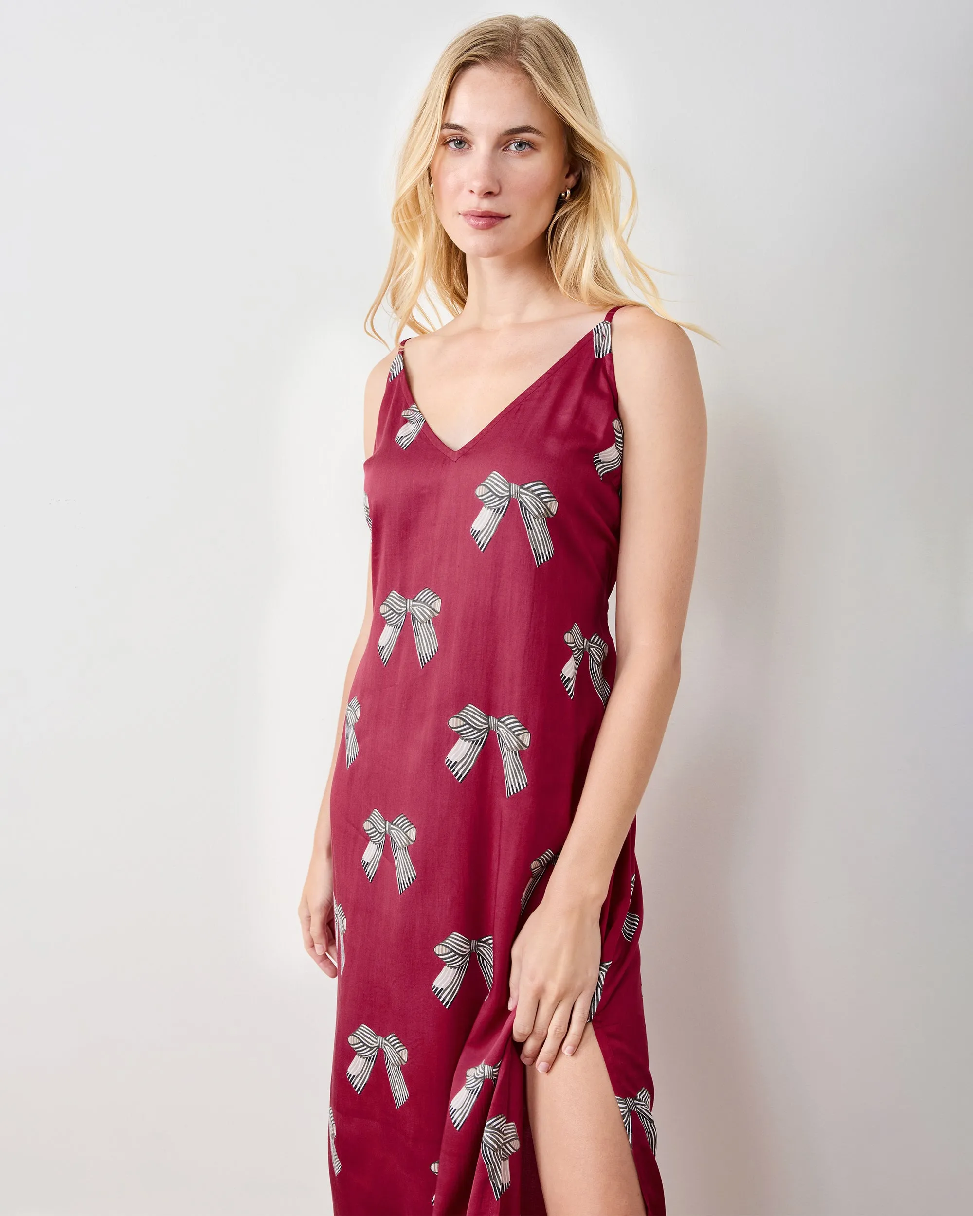 Bows - Eco Satin Chic to Sleep Nightie - Wine sold by Printfresh product image thumbnail 4