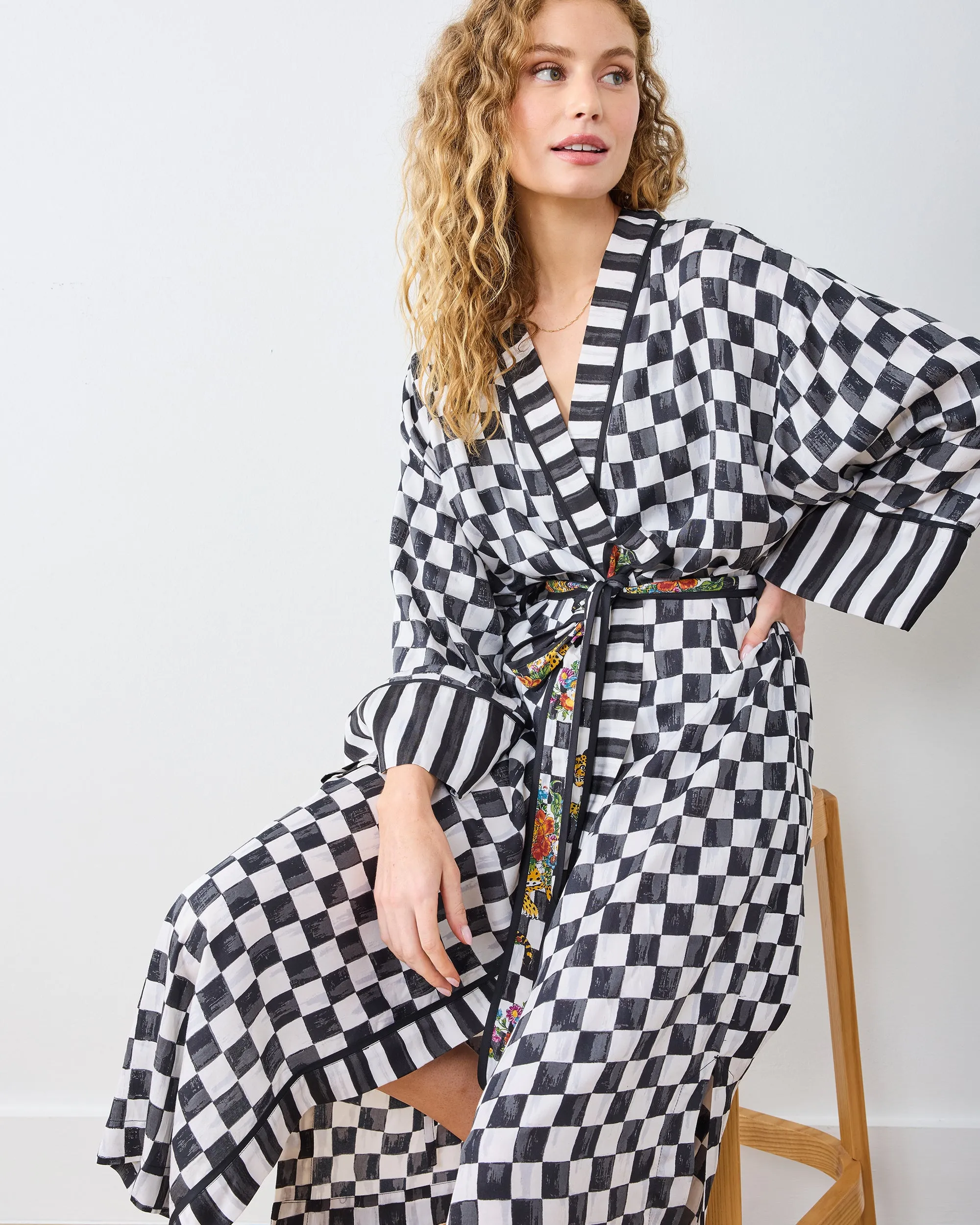 Courtly Check Bagheera - Eco Satin Robe - Floral sold by Printfresh product image thumbnail 2