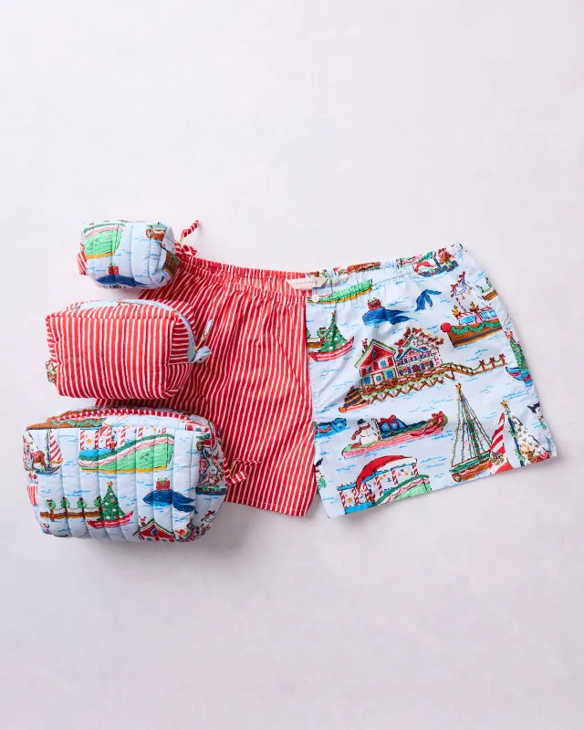 Sugar Plum Ferry - Bradshaw Boxers & Three’s Best Pouch Bundle - Blue Sailboat  sold by Printfresh