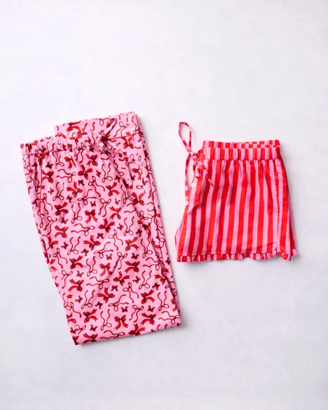 Gift Wrapping & Red Ribbons - Ruffle Shorts & PJ Pants Bundle - Multi sold by Printfresh