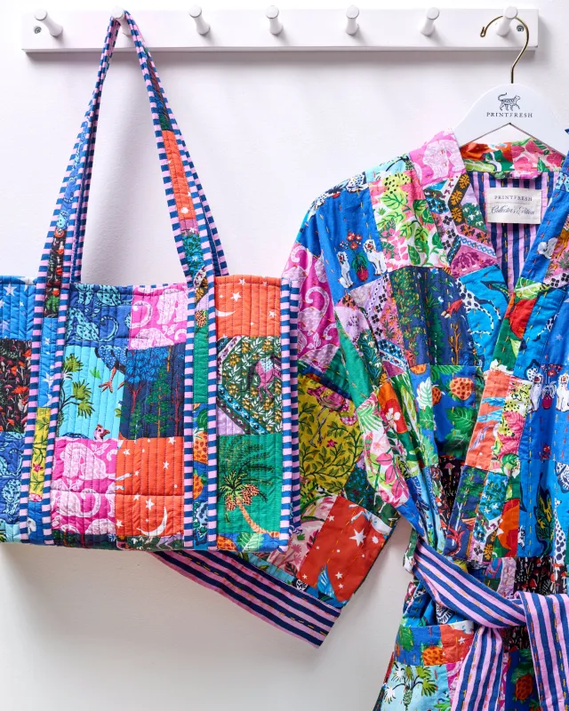 Kantha Multi Print Robe and Petite Traveler Tote sold by Printfresh
