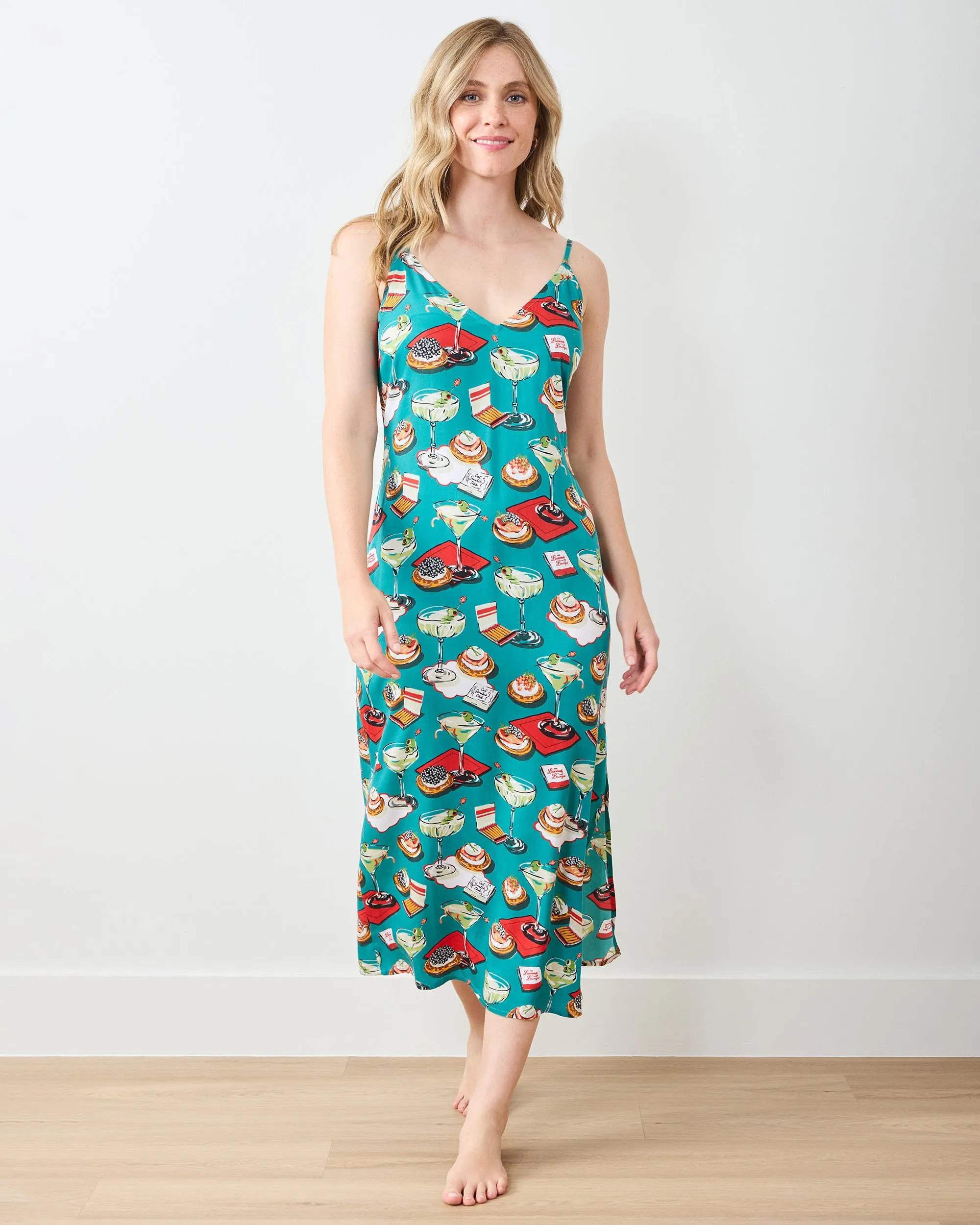 Blinis & Martinis - Eco Satin Chic To Sleep Nightie & Robe Bundle - Mid-Century Blue sold by Printfresh product image thumbnail 3