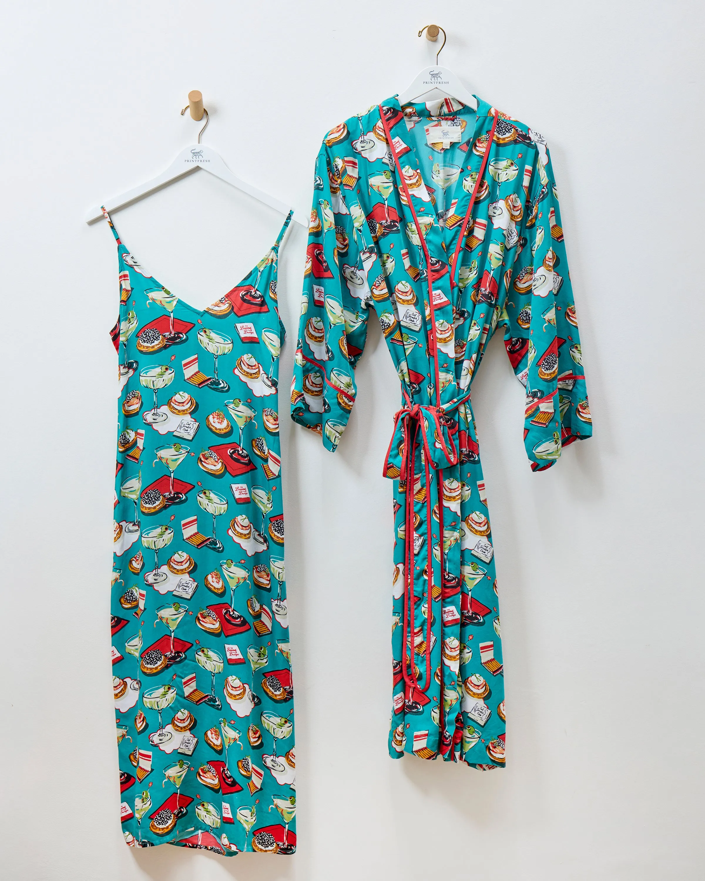 Blinis & Martinis - Eco Satin Chic To Sleep Nightie & Robe Bundle - Mid-Century Blue sold by Printfresh