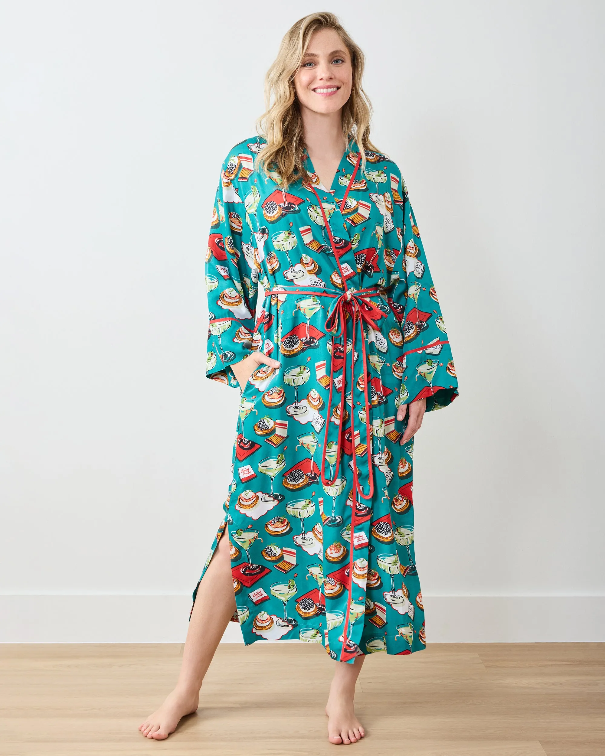 Blinis & Martinis - Eco Satin Chic To Sleep Nightie & Robe Bundle - Mid-Century Blue sold by Printfresh product image thumbnail 2